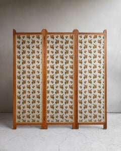 French 1970s Floral Fabric Folding Screen