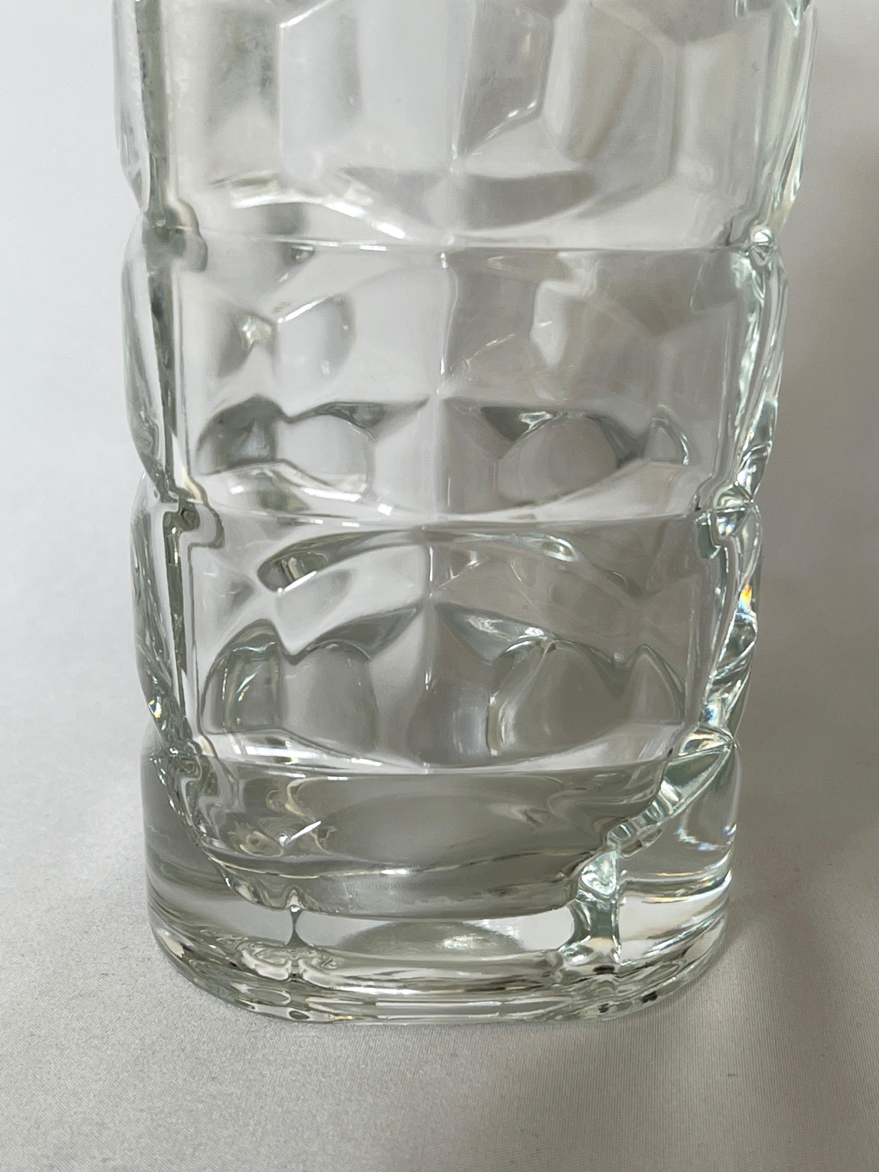 Mid-Century Modern French 1970's Geometric Design Clear Pressed Glass Vase For Sale