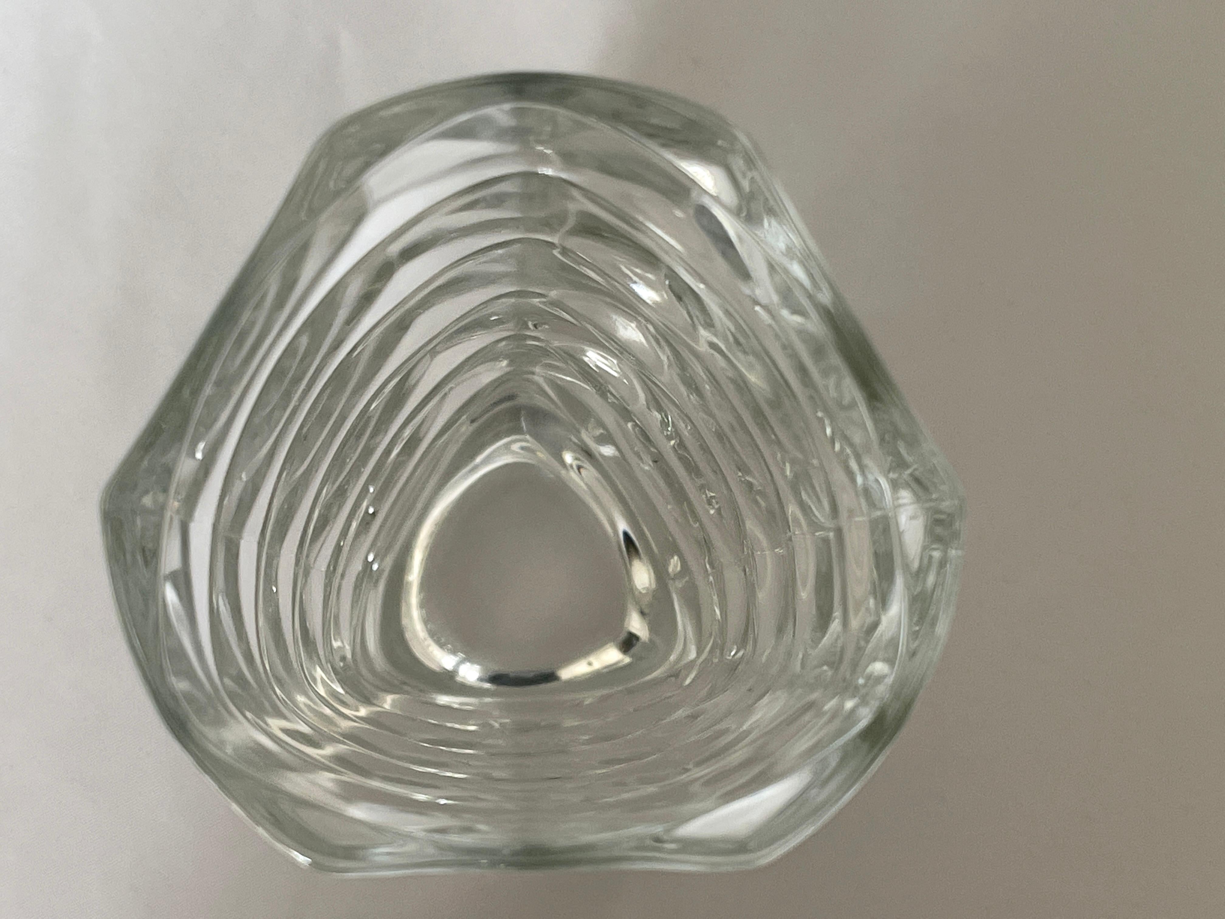 Molded French 1970's Geometric Design Clear Pressed Glass Vase For Sale