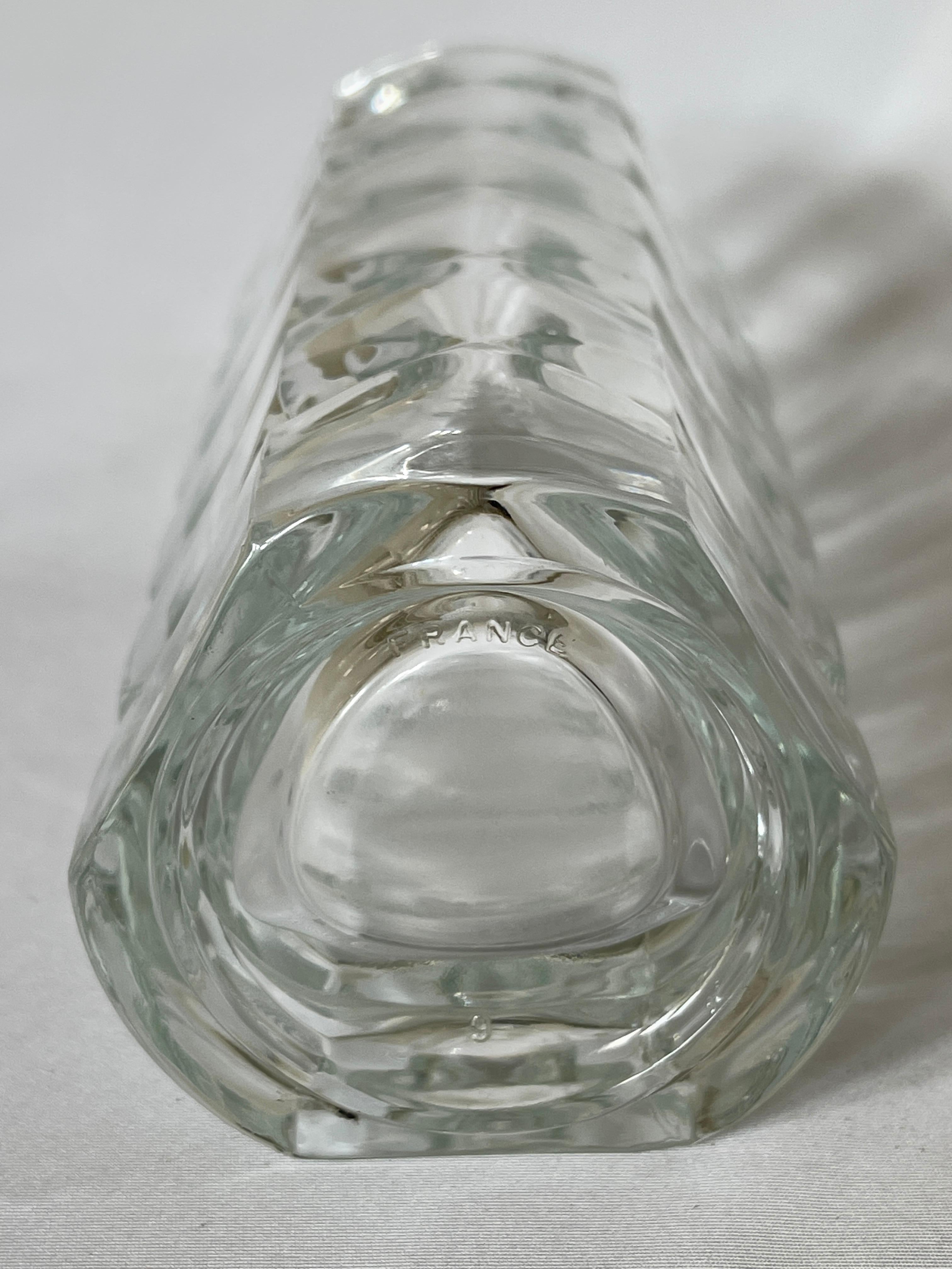 Art Glass French 1970's Geometric Design Clear Pressed Glass Vase For Sale