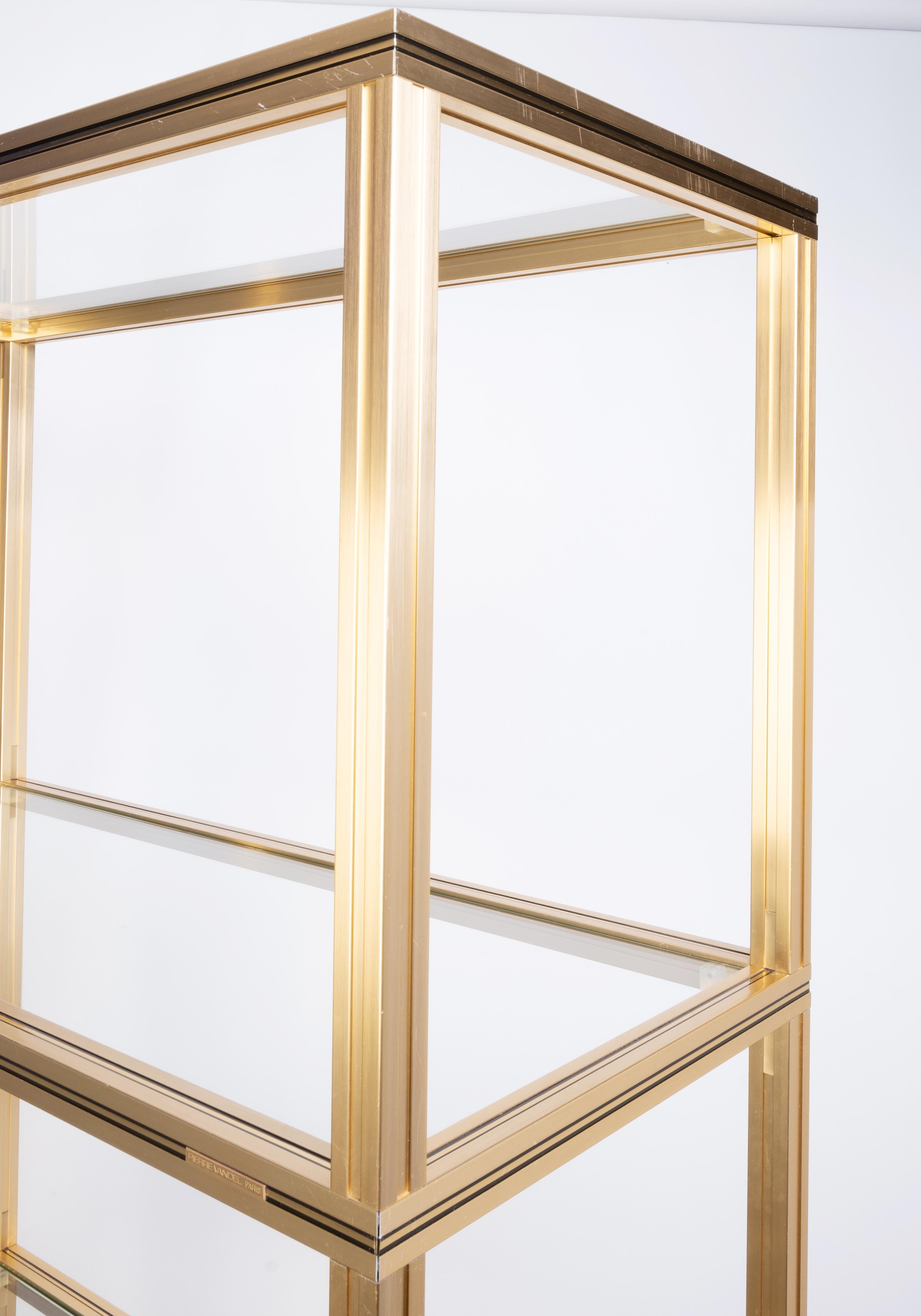 French 1970s Glass & Gold Lacquer Tall Etagere, Pierre Vandel, Paris For Sale 5