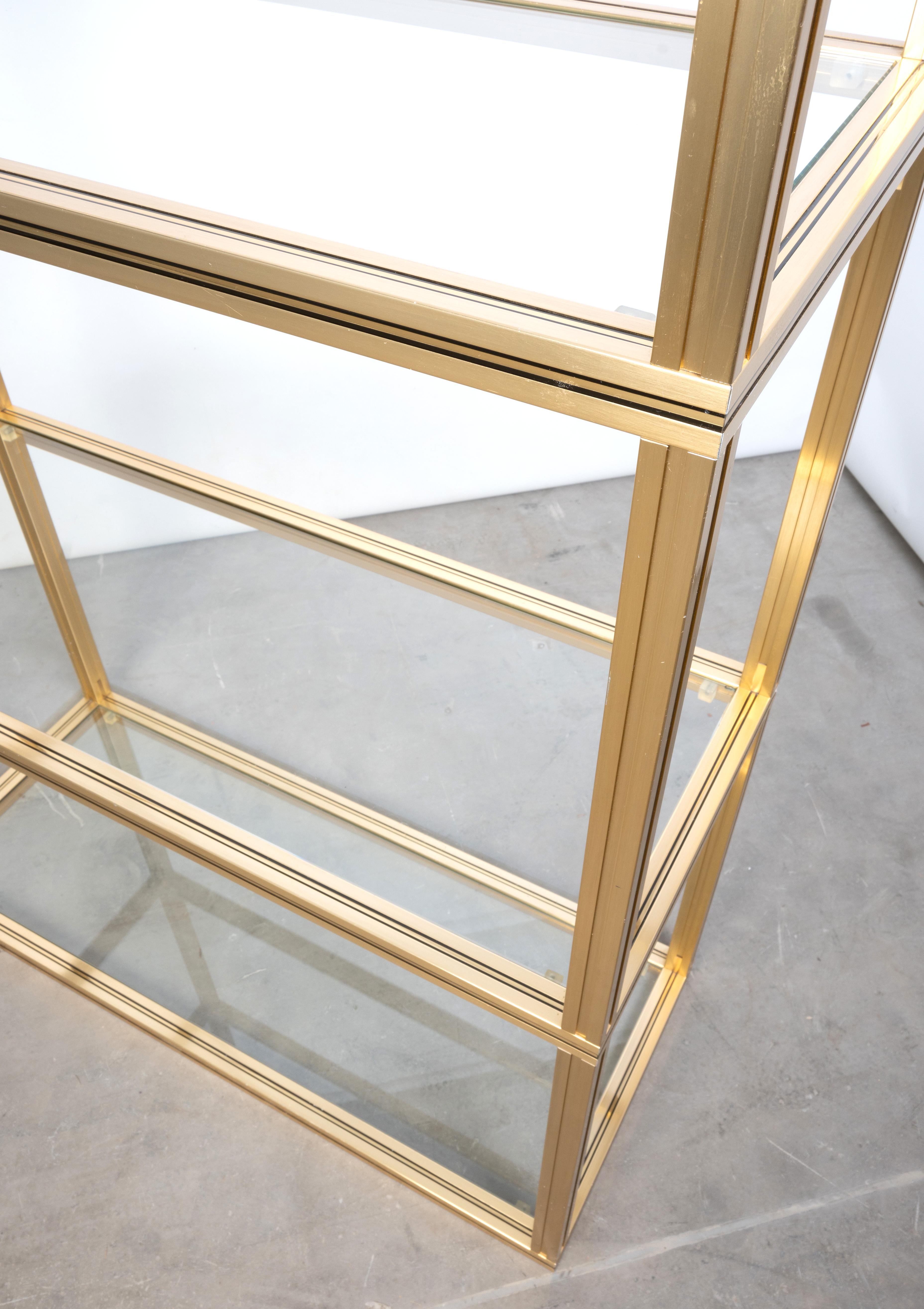French 1970s Glass & Gold Lacquer Tall Etagere, Pierre Vandel, Paris For Sale 6