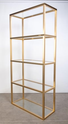 French 1970s Glass & Gold Lacquer Tall Etagere, Pierre Vandel, Paris