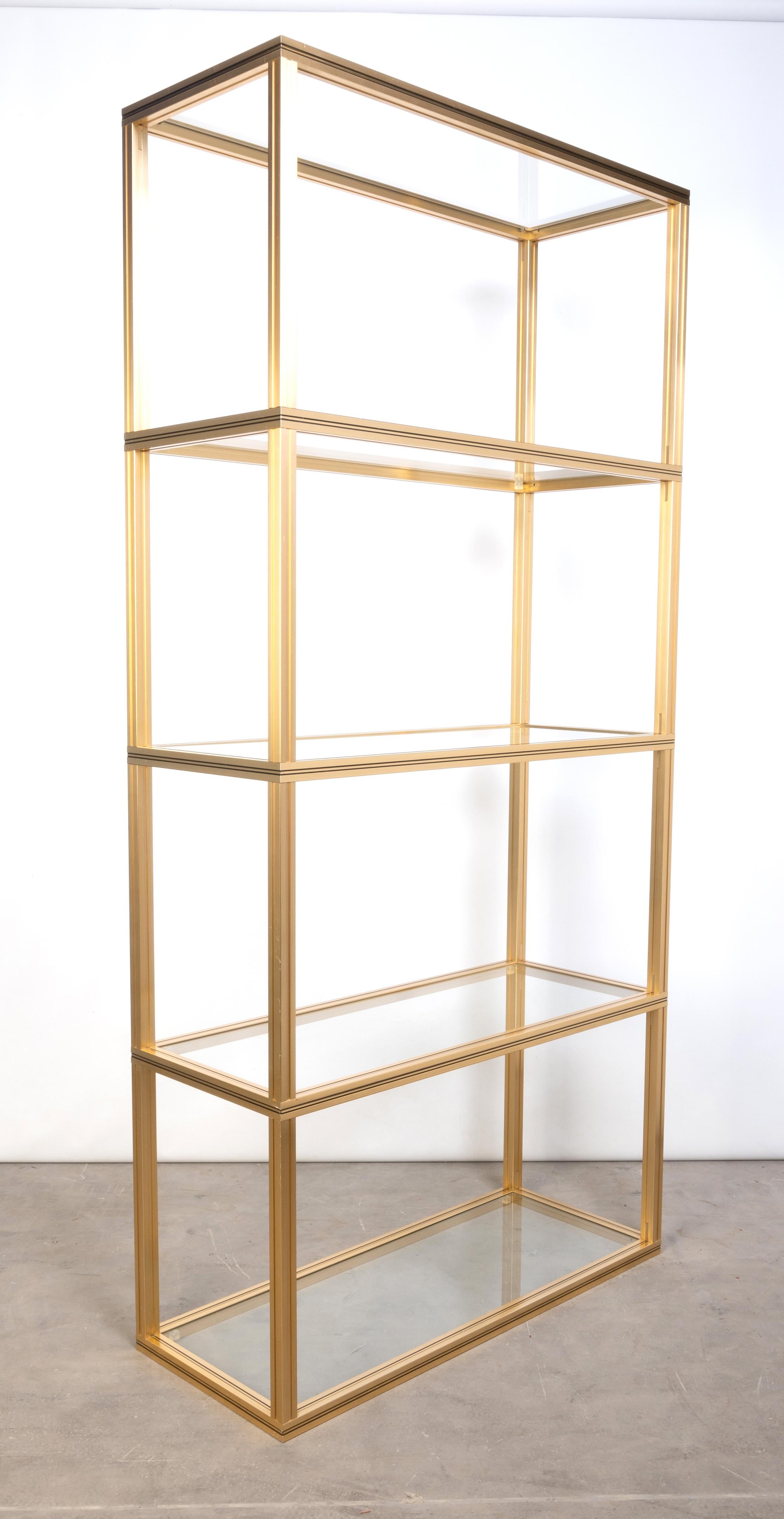 20th Century French 1970s Glass & Gold Lacquer Tall Etagere, Pierre Vandel, Paris For Sale