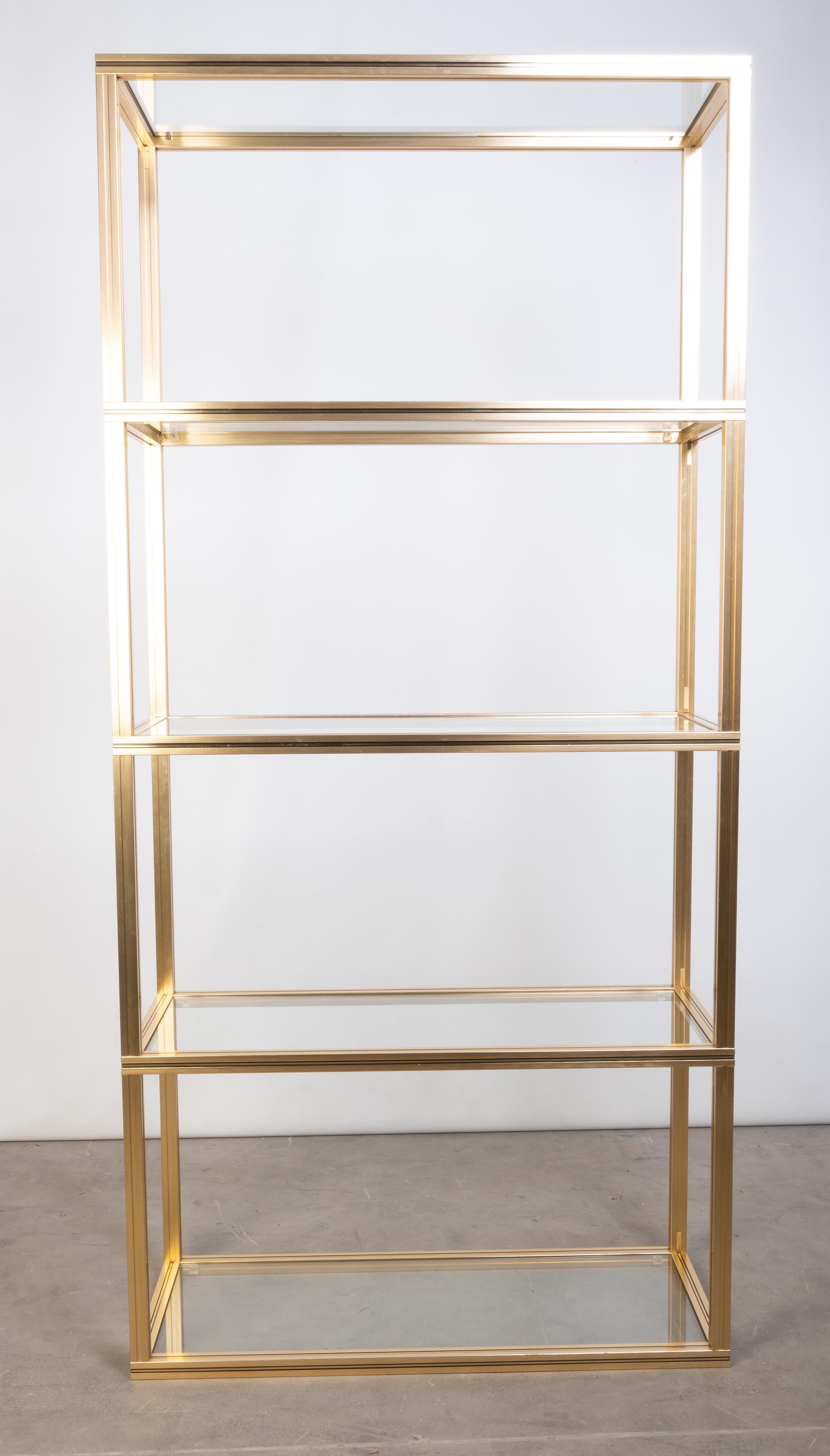 Aluminum French 1970s Glass & Gold Lacquer Tall Etagere, Pierre Vandel, Paris For Sale