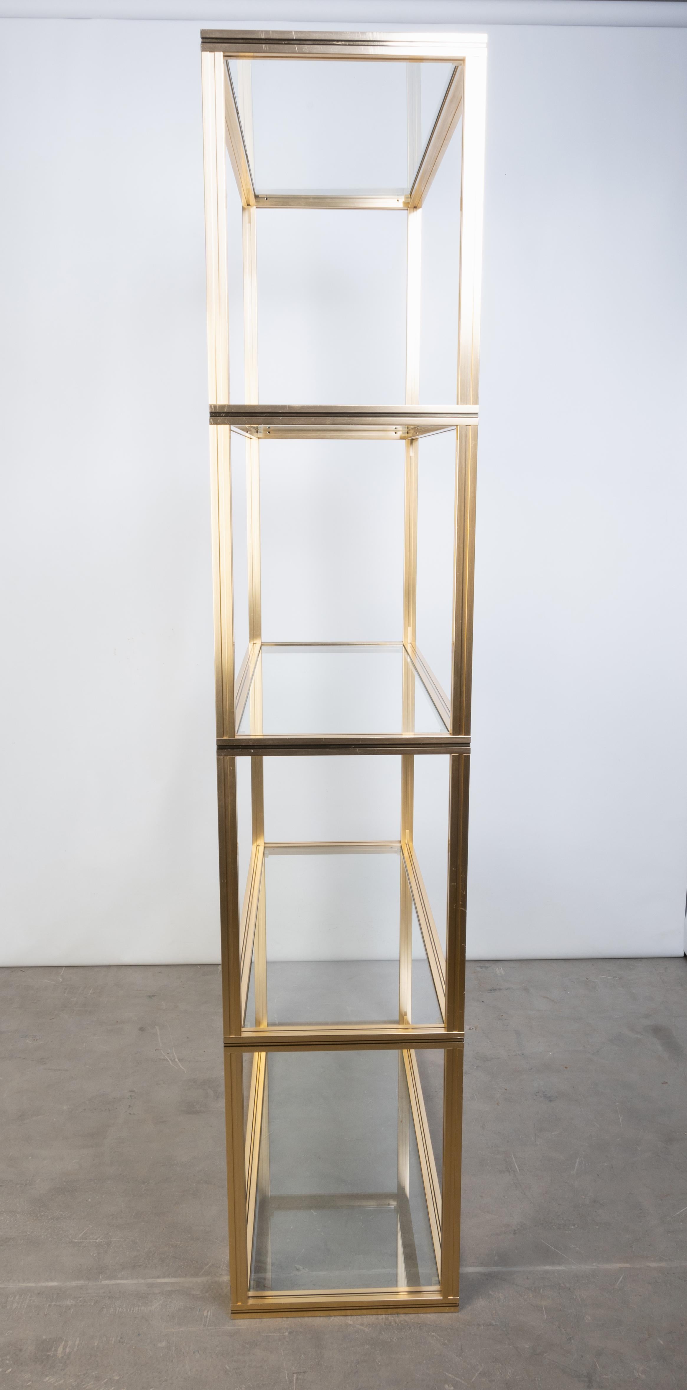 French 1970s Glass & Gold Lacquer Tall Etagere, Pierre Vandel, Paris For Sale 1