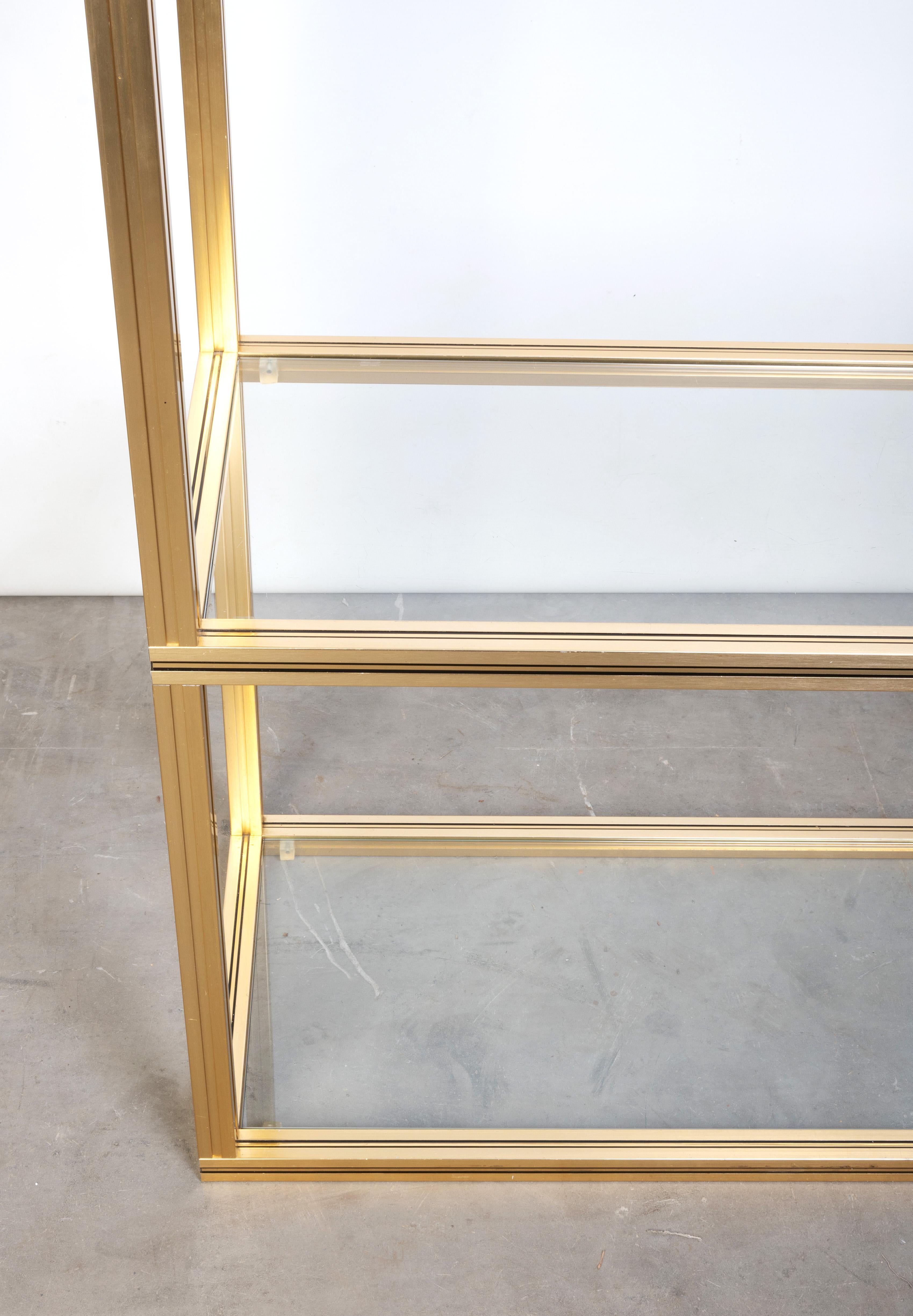 French 1970s Glass & Gold Lacquer Tall Etagere, Pierre Vandel, Paris For Sale 2