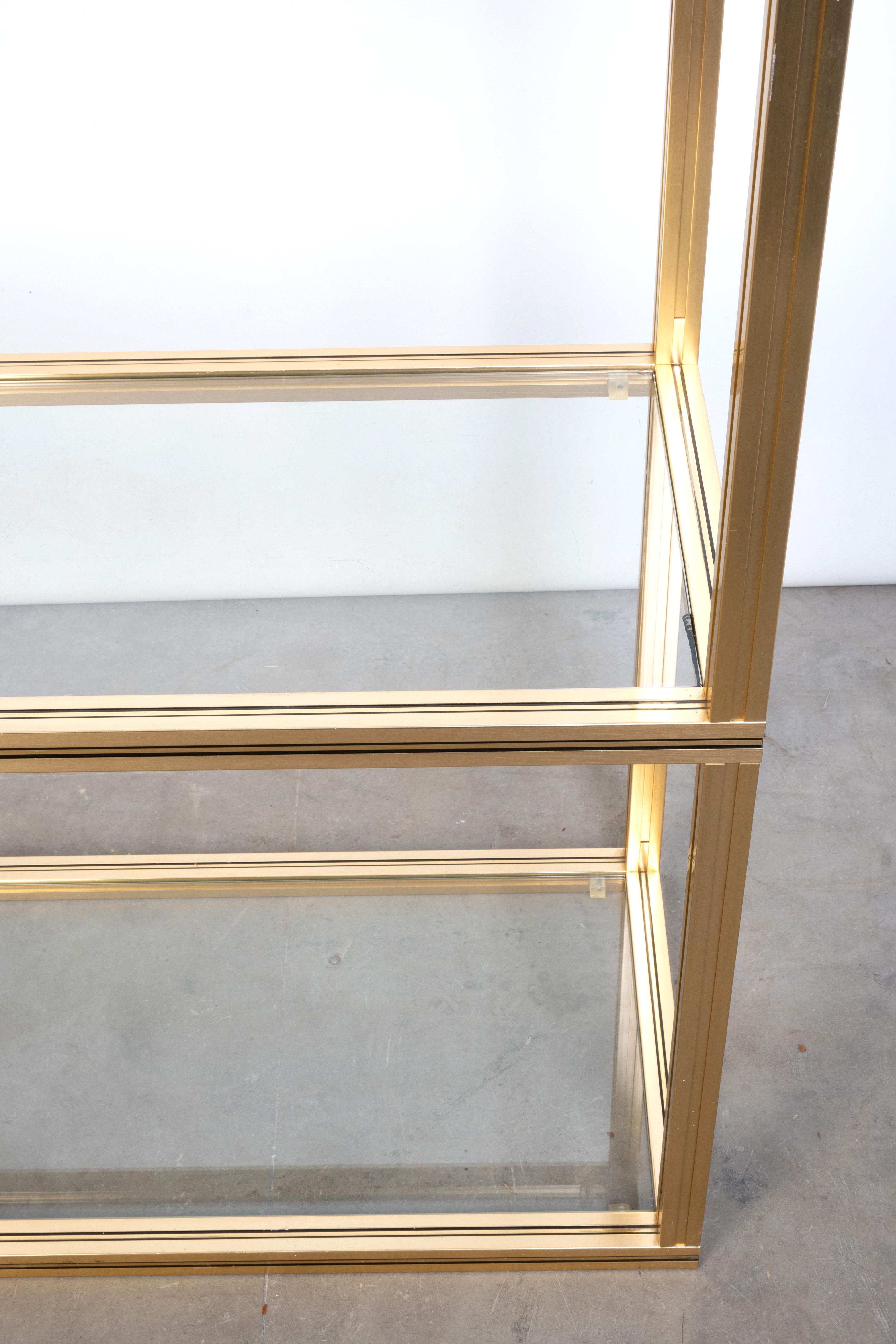 French 1970s Glass & Gold Lacquer Tall Etagere, Pierre Vandel, Paris For Sale 3