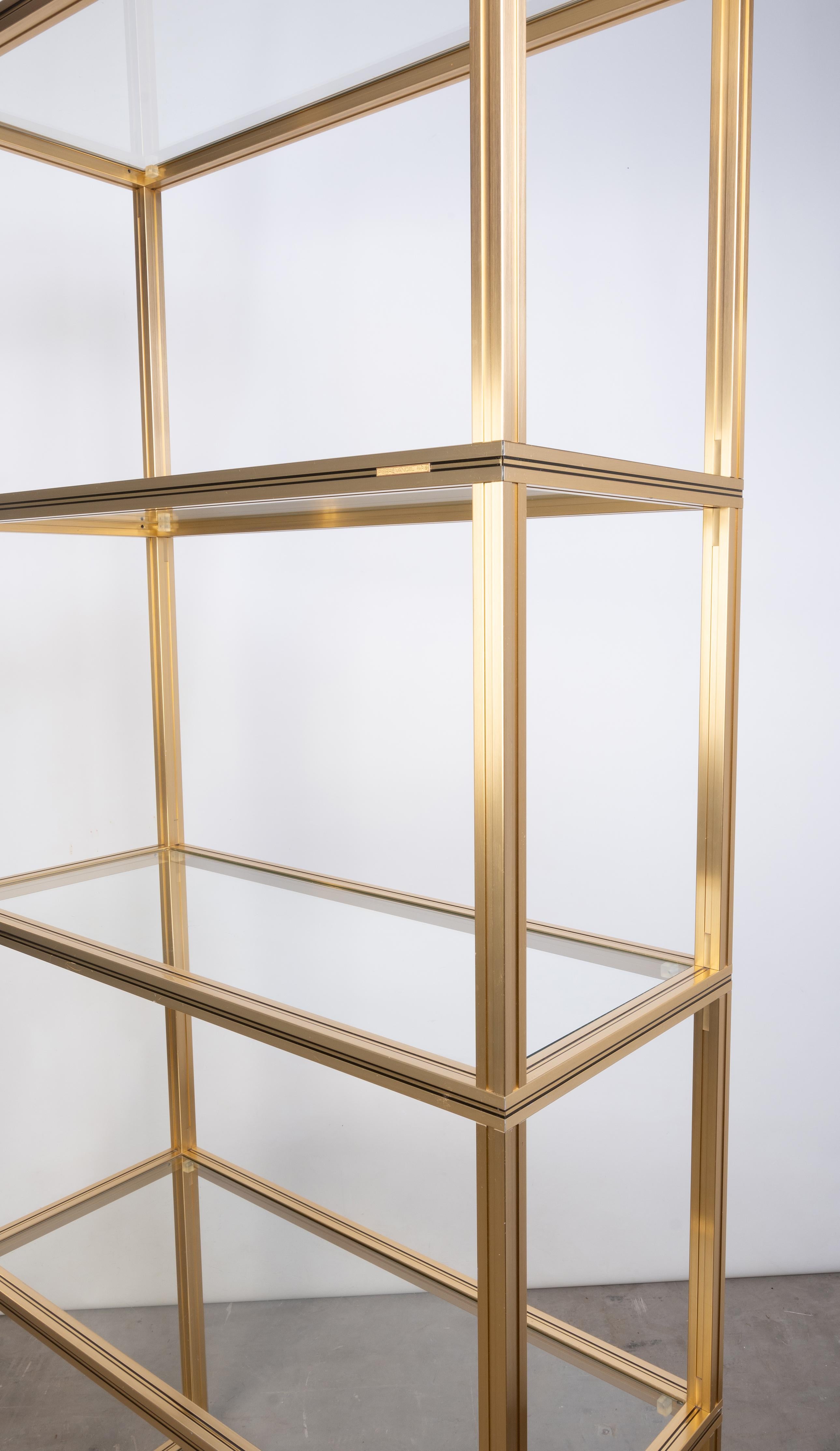 French 1970s Glass & Gold Lacquer Tall Etagere, Pierre Vandel, Paris For Sale 4