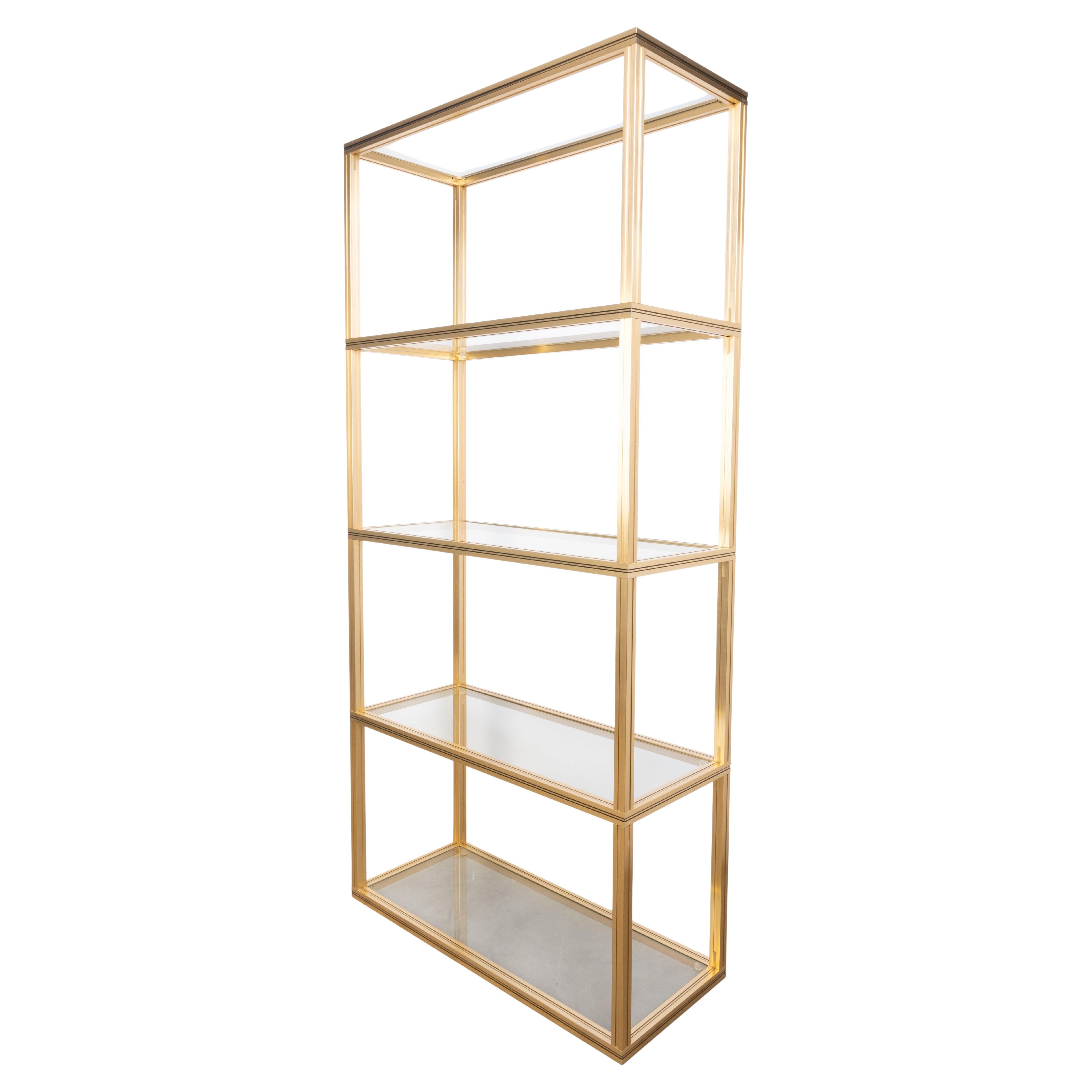 French 1970s Glass & Gold Lacquer Tall Etagere, Pierre Vandel, Paris For Sale