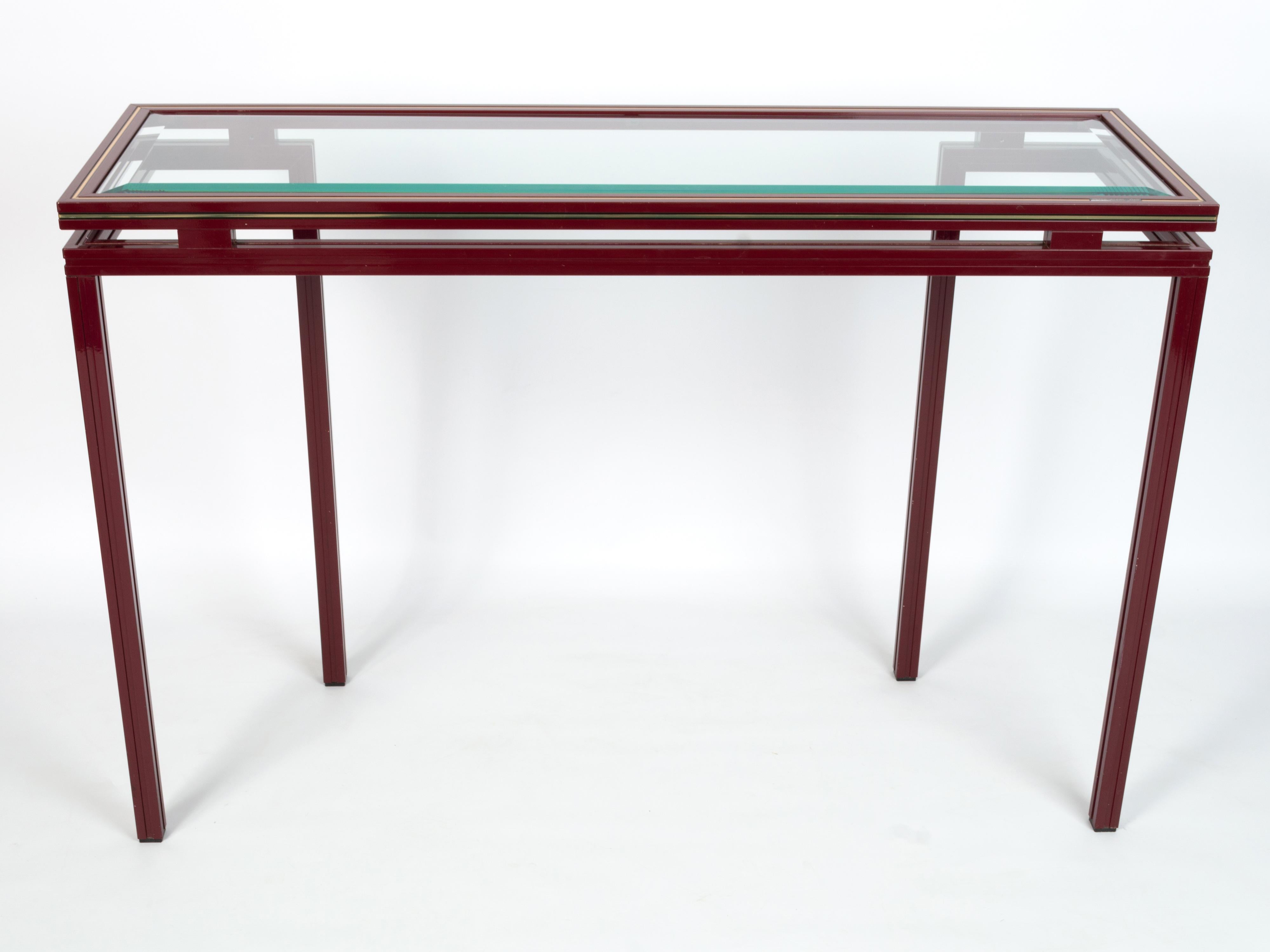 French 1970s Glass & Lacquer Console Table & Wall Mirror by Pierre Vandel, Paris For Sale 4