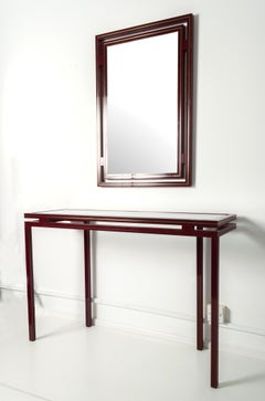 French 1970s Glass & Lacquer Console Table & Wall Mirror by Pierre Vandel, Paris
