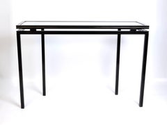 French 1970s Glass & Lacquer Console Table & Wall Mirror by Pierre Vandel, Paris