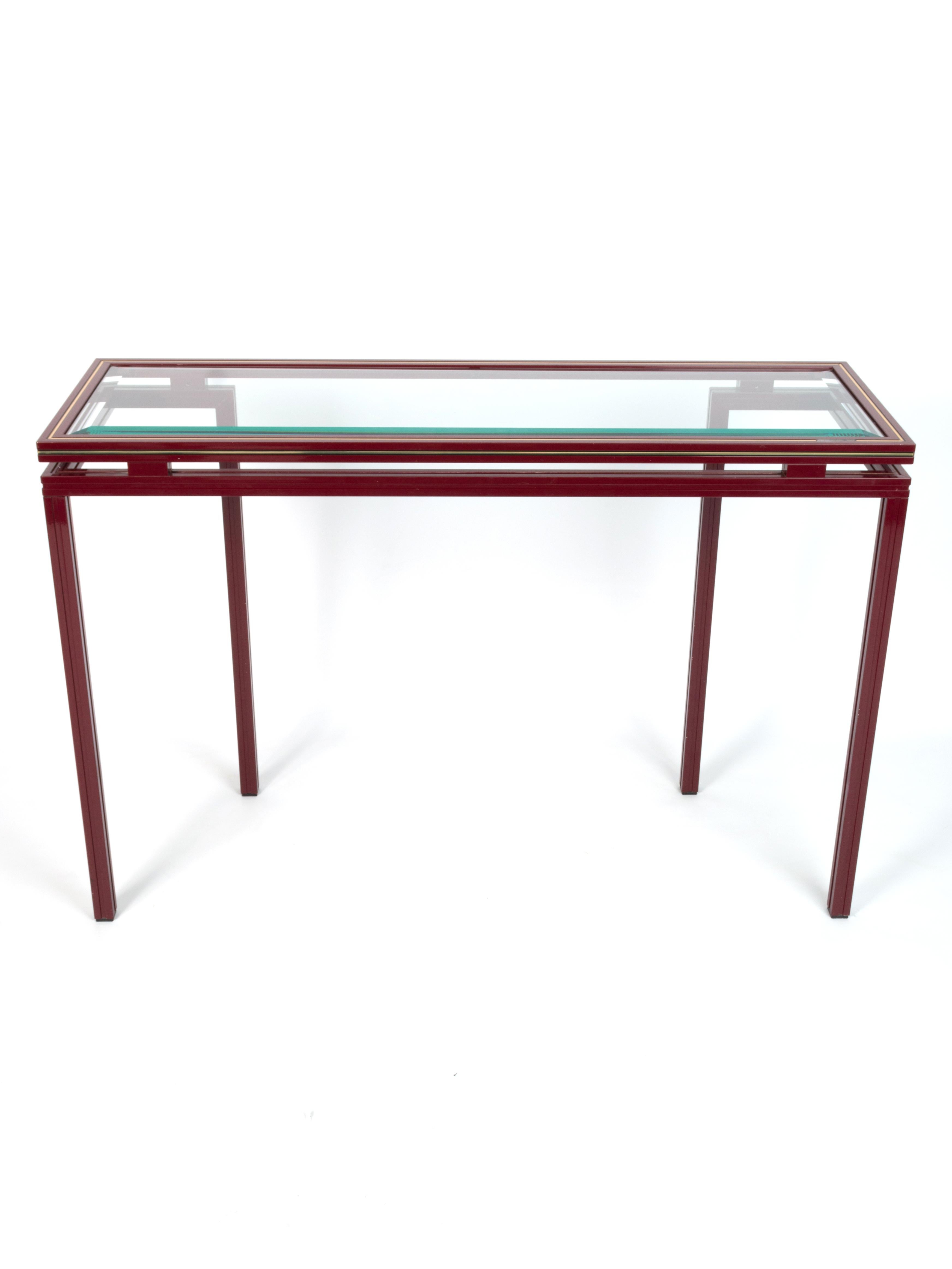 20th Century French 1970s Glass & Lacquer Console Table & Wall Mirror by Pierre Vandel, Paris For Sale
