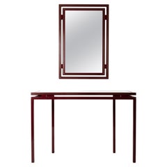 French 1970s Glass & Lacquer Console Table & Wall Mirror by Pierre Vandel, Paris