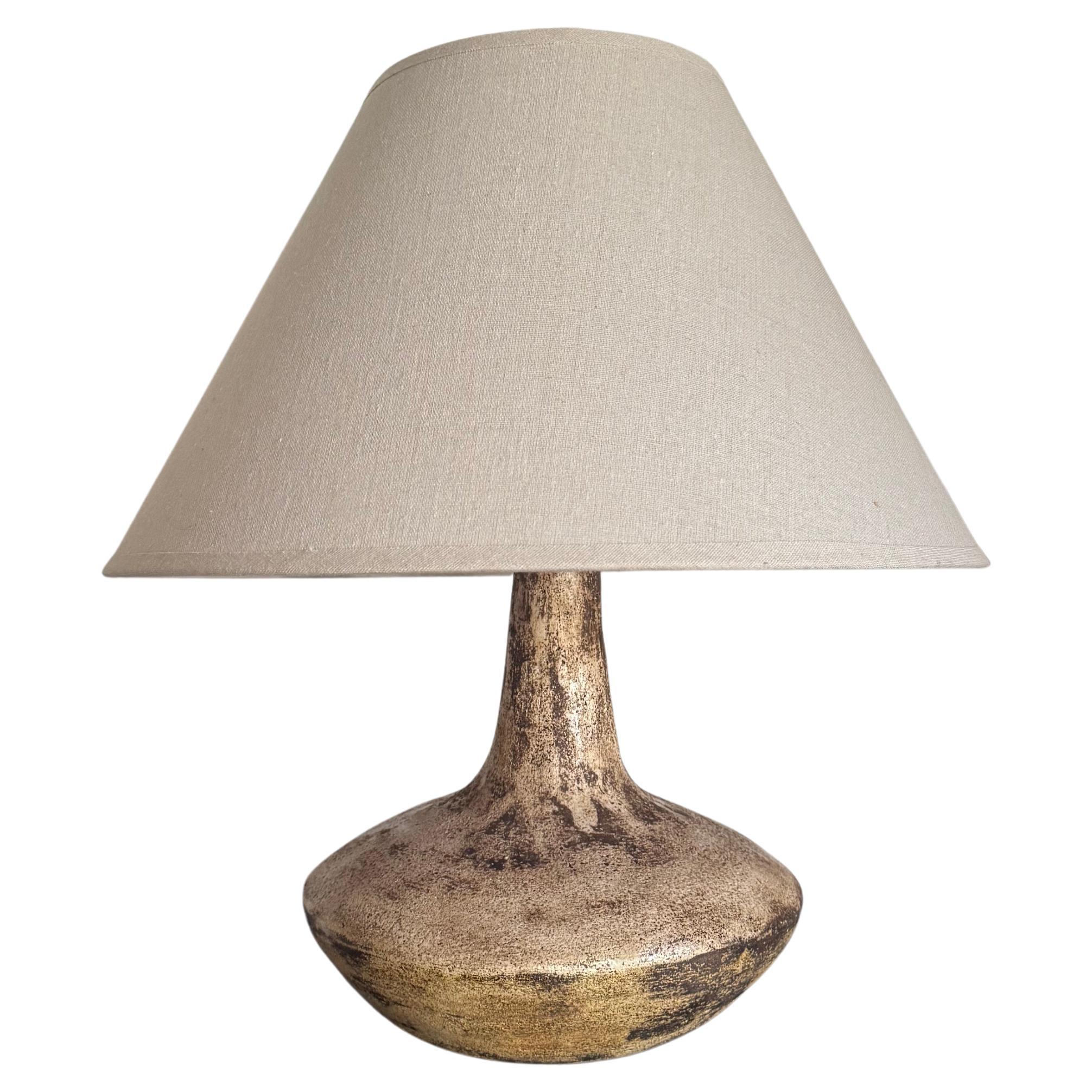 Französische glasierte Keramik-Tischlampe aus den 1970er Jahren