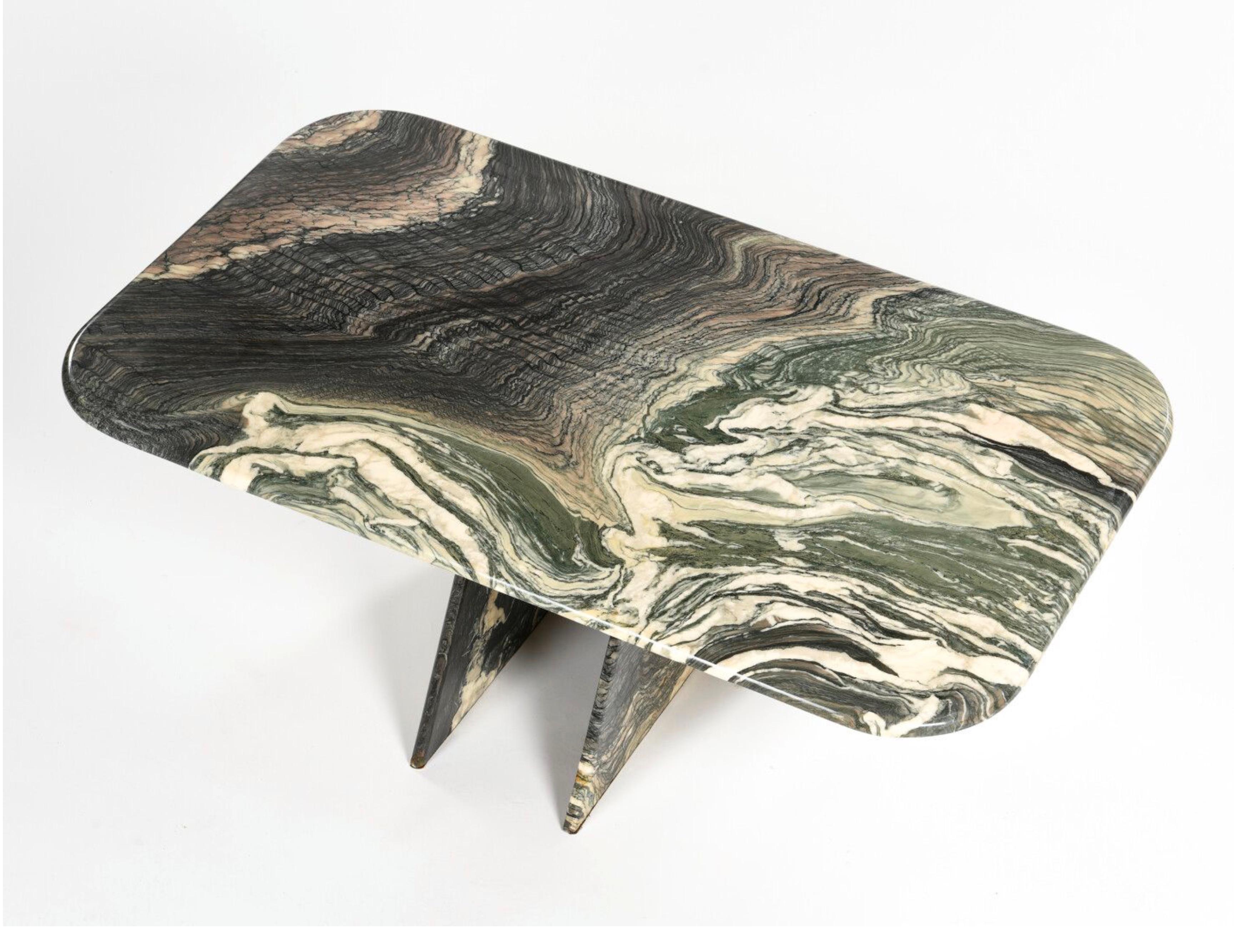 French 1970s Green Cipollino Marble Coffee Table In Good Condition In London, England