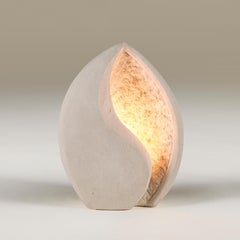 French 1970s hand carved limestone 'seashell' table Lamp