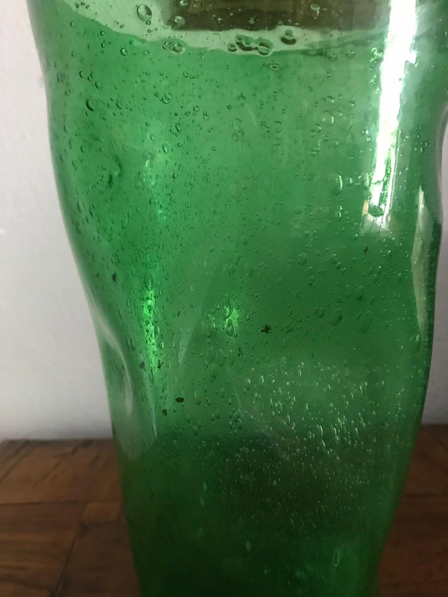 French 1970s Hand Blown Bubble Green Glass Vase In Fair Condition In London, GB