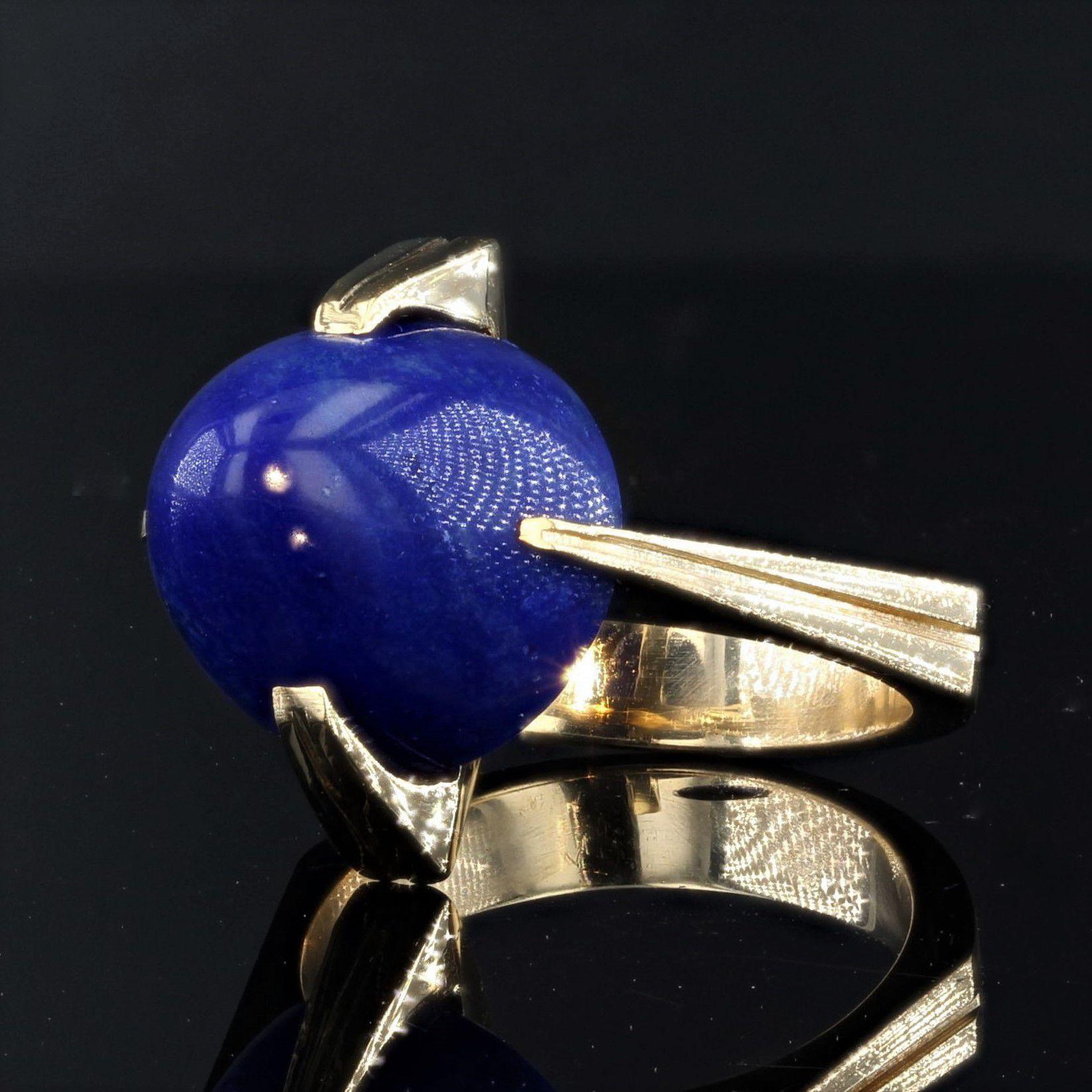 French 1970s Lapis Lazuli 18 Karat Yellow Gold Ring For Sale 6