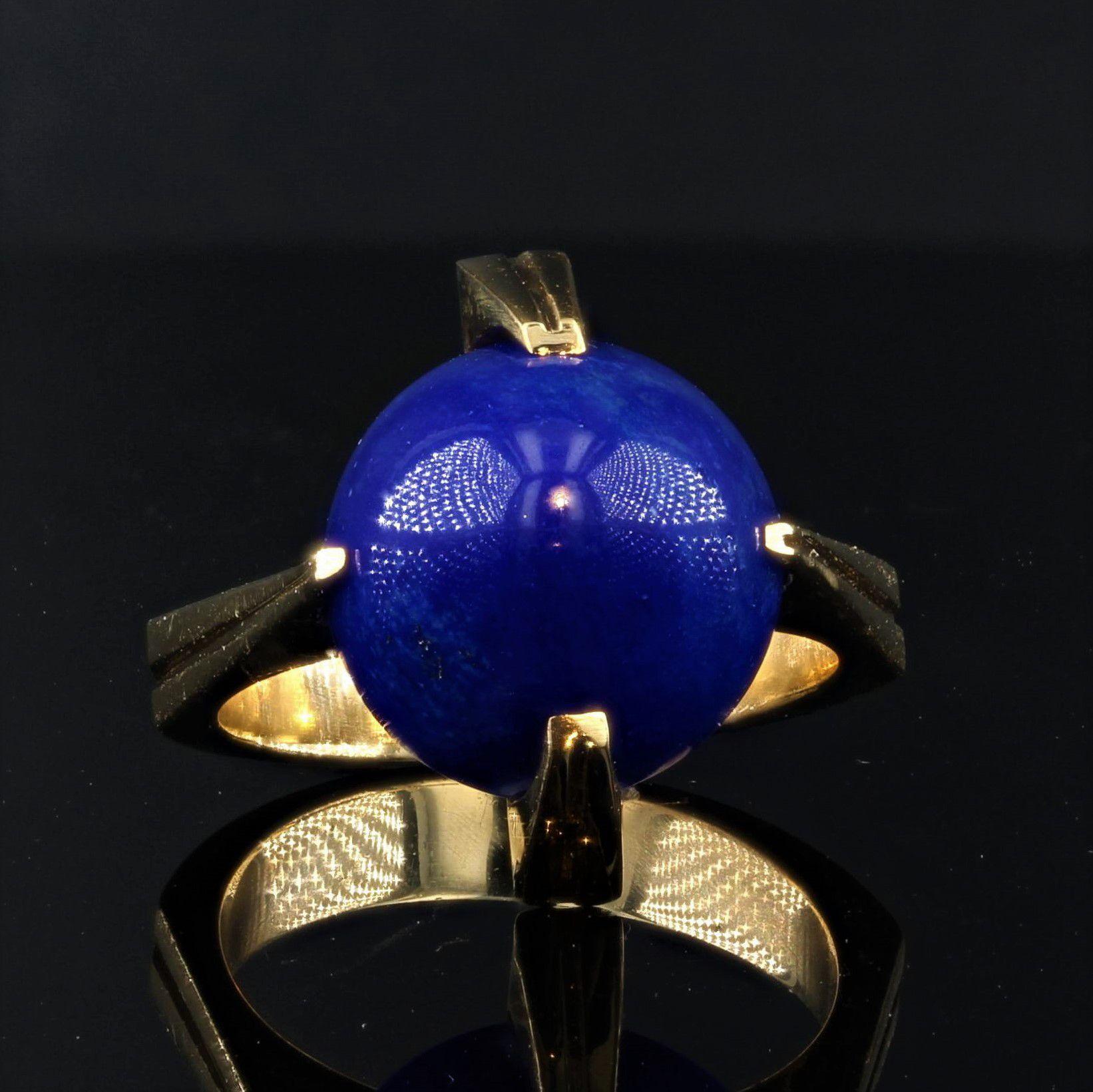 French 1970s Lapis Lazuli 18 Karat Yellow Gold Ring For Sale 7