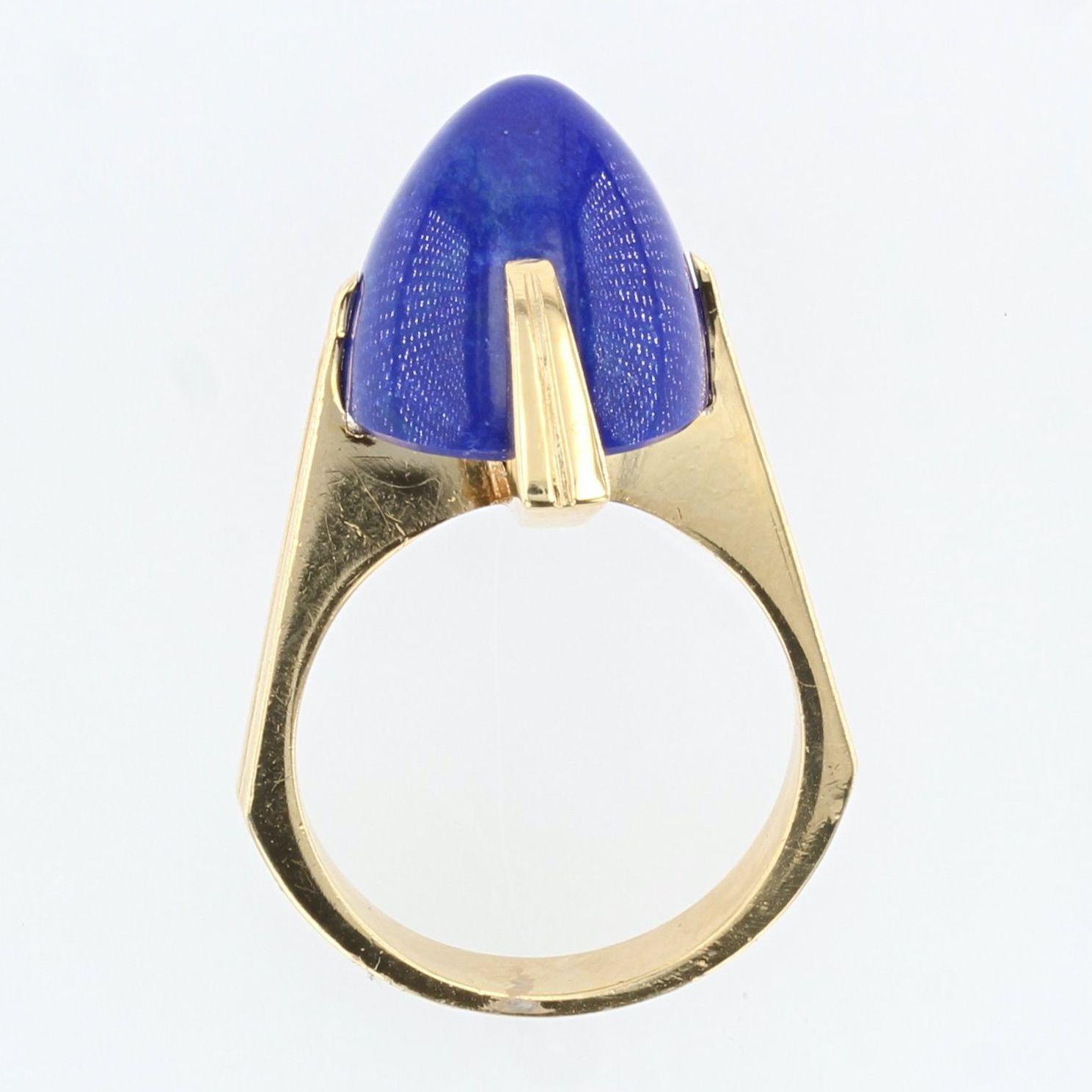 French 1970s Lapis Lazuli 18 Karat Yellow Gold Ring For Sale 2