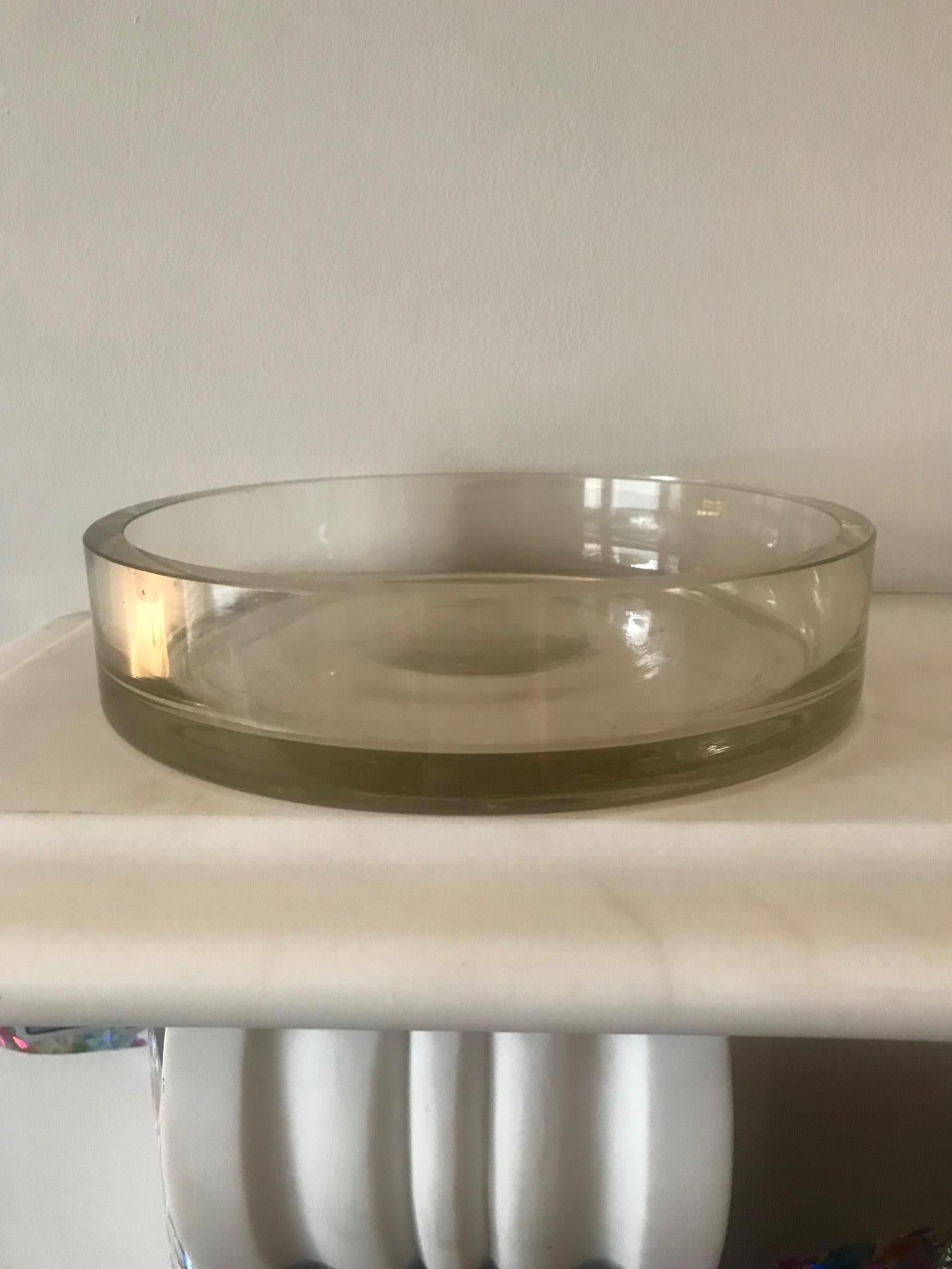 A French 1970s hand blown heavy clear glass vide poche or bowl with good pontil mark.