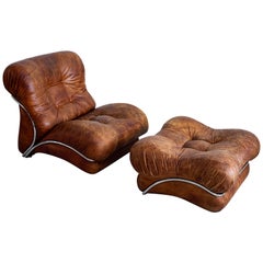 French 1970s Lounge Chair and Ottoman