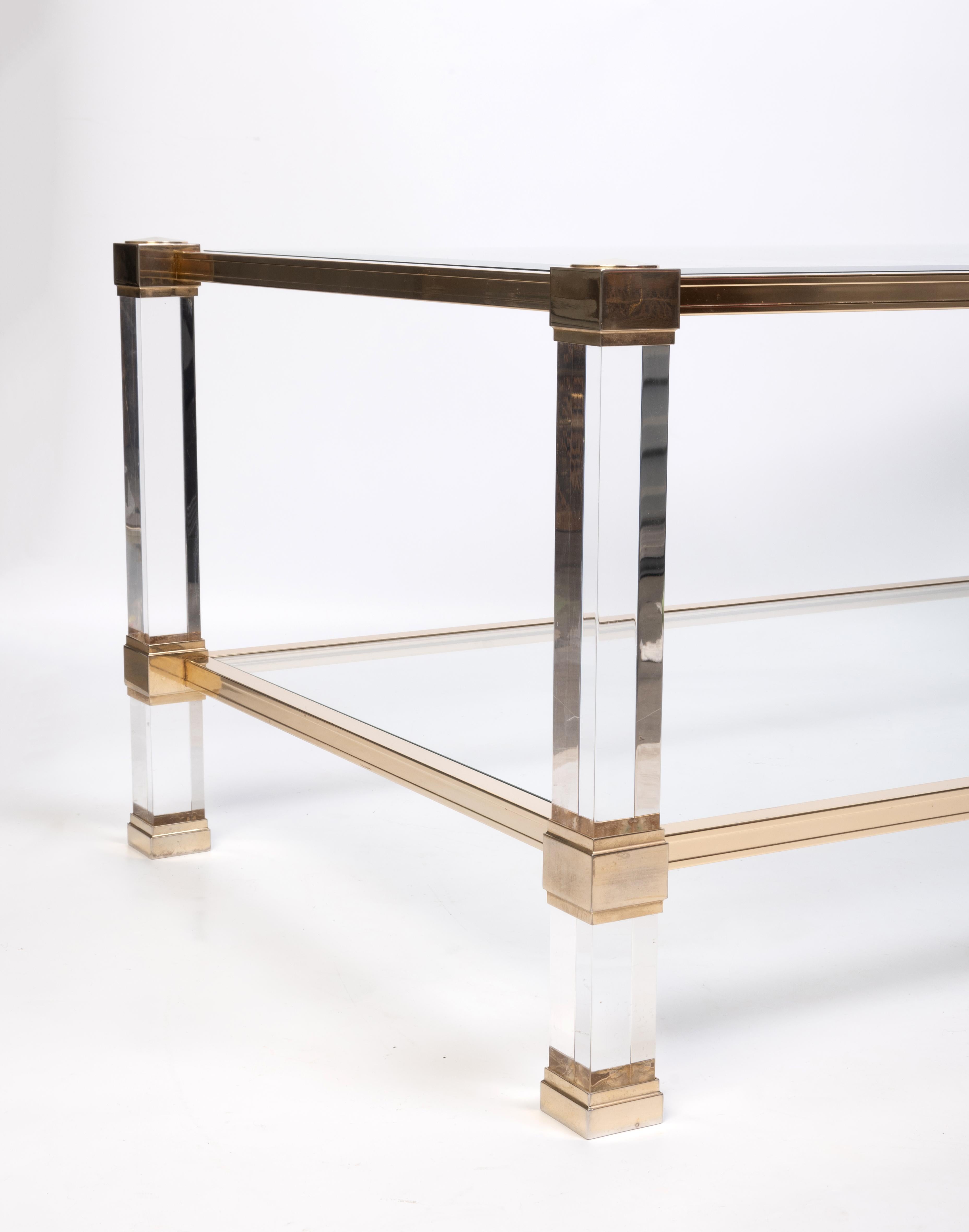 French 1970's Lucite Gilt Lacquered Brass Coffee Table by Pierre Vandel, Paris For Sale 6