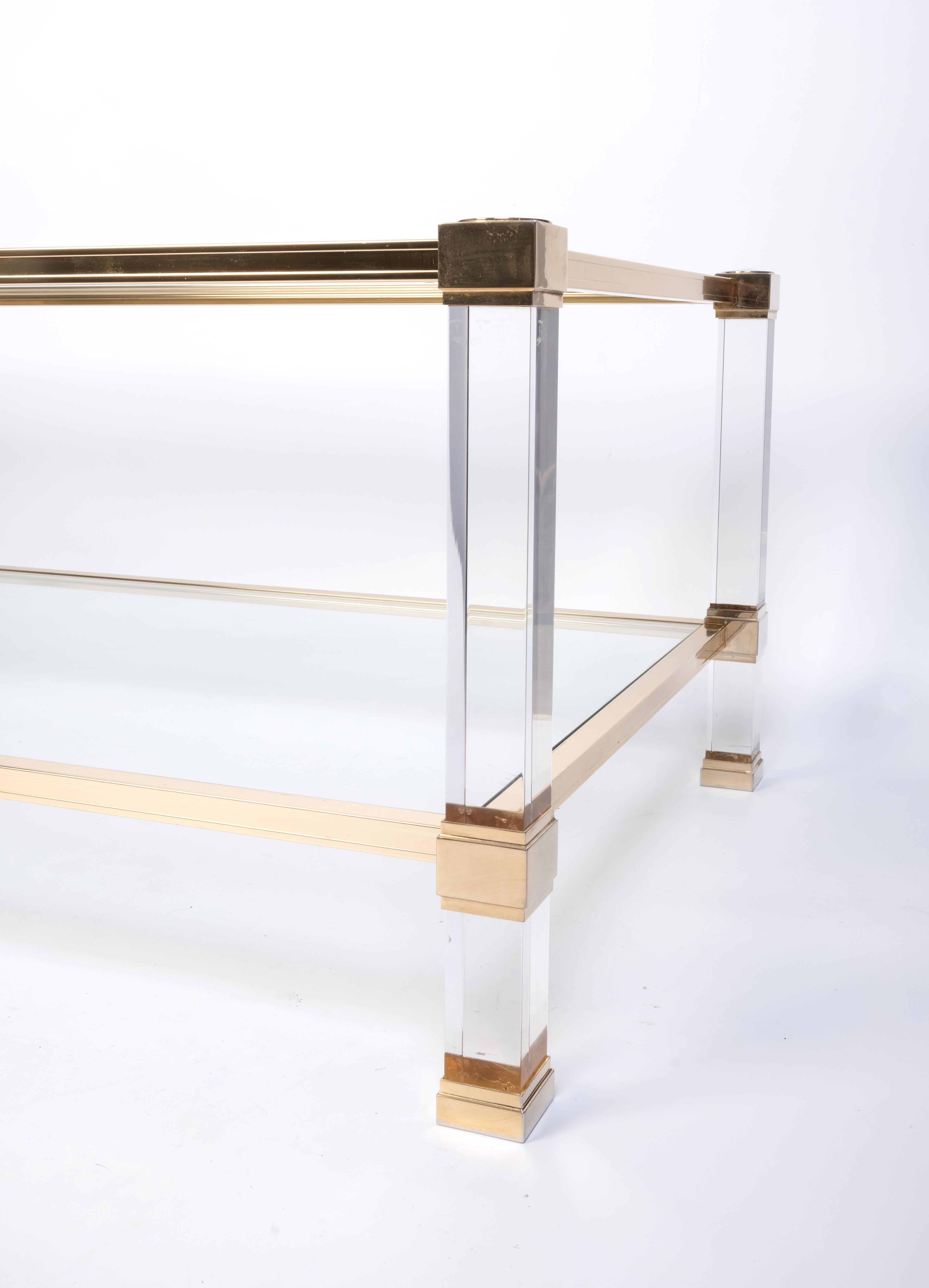 French 1970's Lucite Gilt Lacquered Brass Coffee Table by Pierre Vandel, Paris For Sale 7