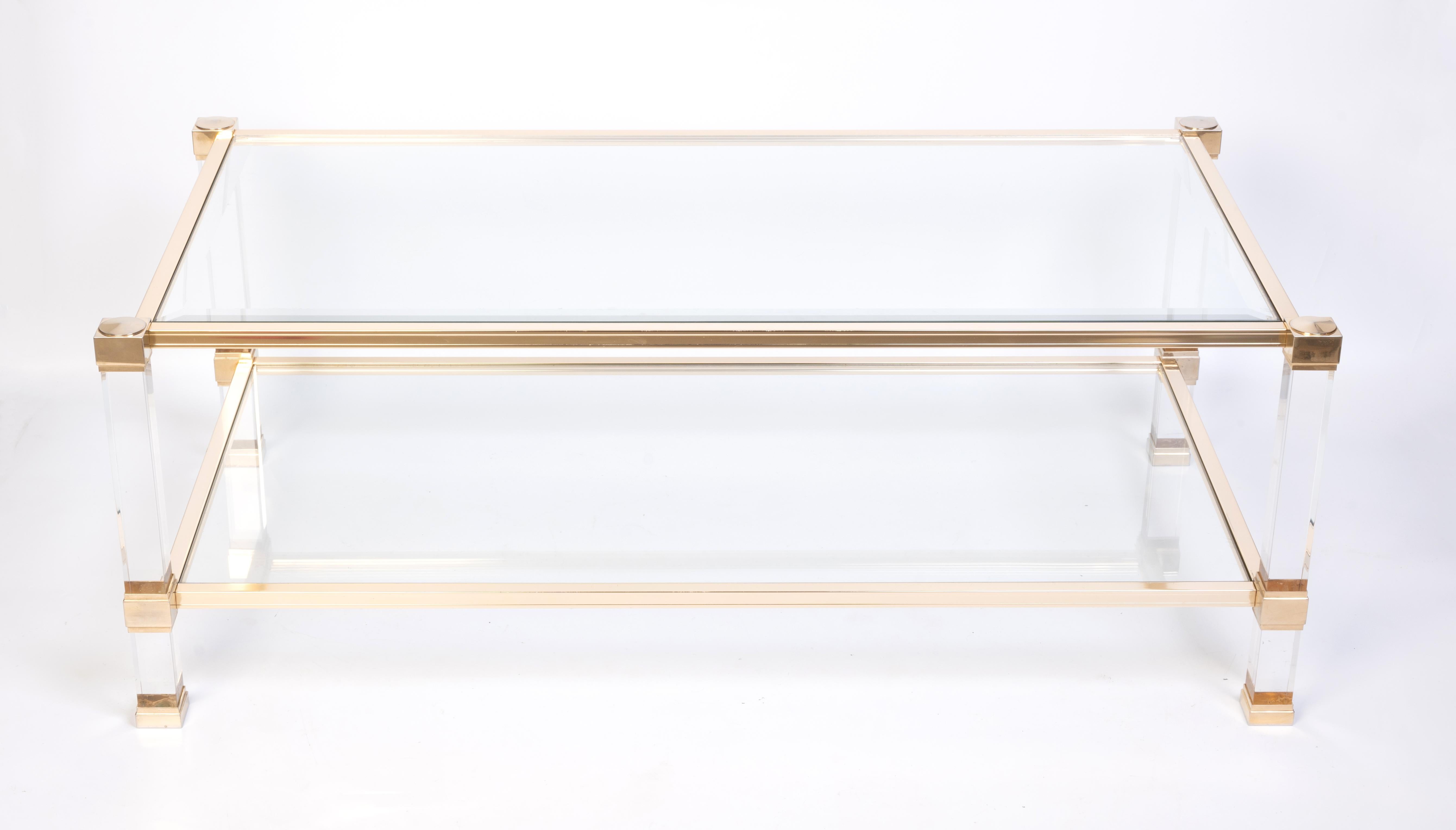 French 1970's Lucite Gilt Lacquered Brass Coffee Table by Pierre Vandel, Paris For Sale 8