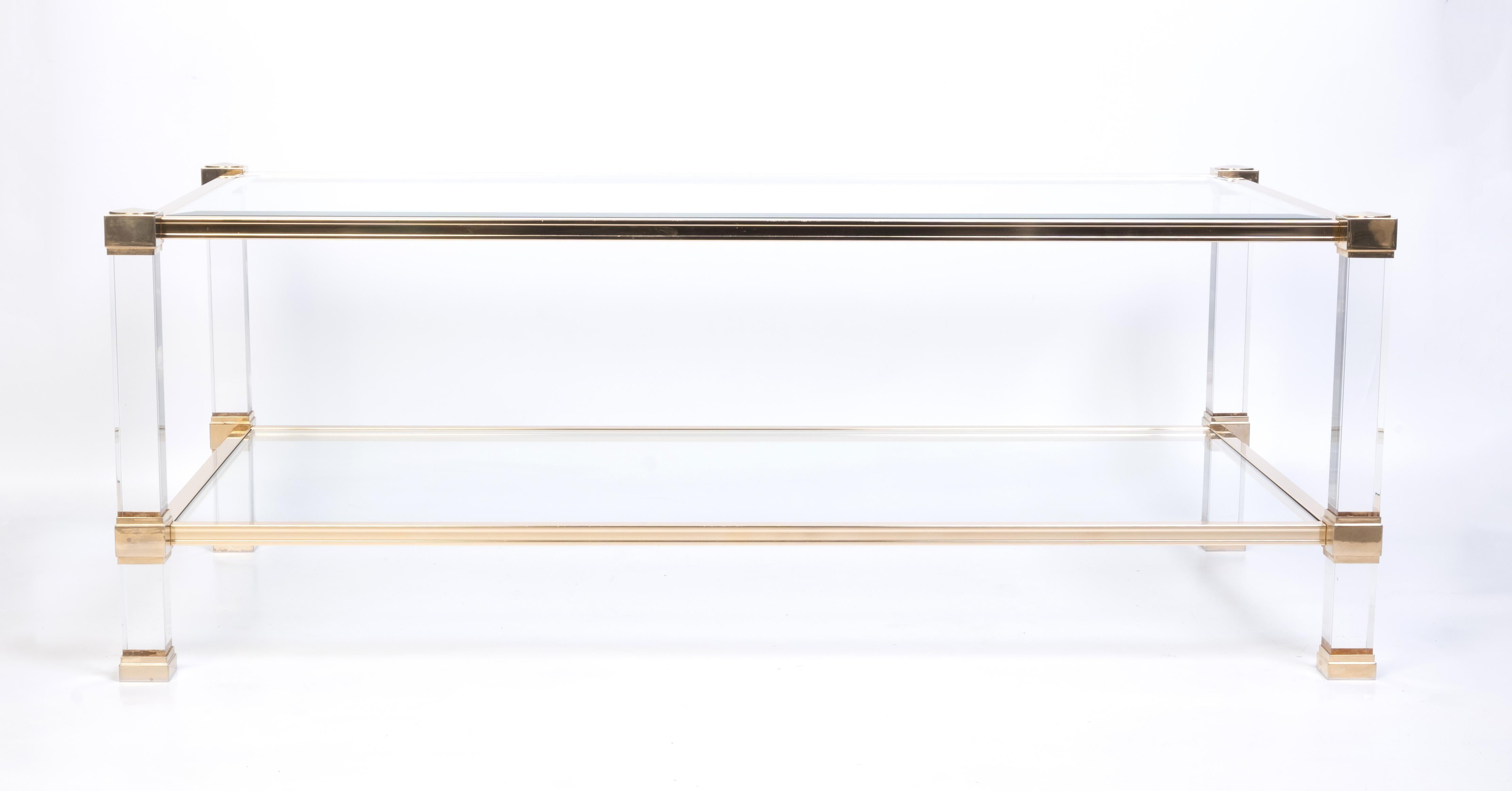 French 1970's Lucite Gilt Lacquered Brass Coffee Table by Pierre Vandel, Paris For Sale 9