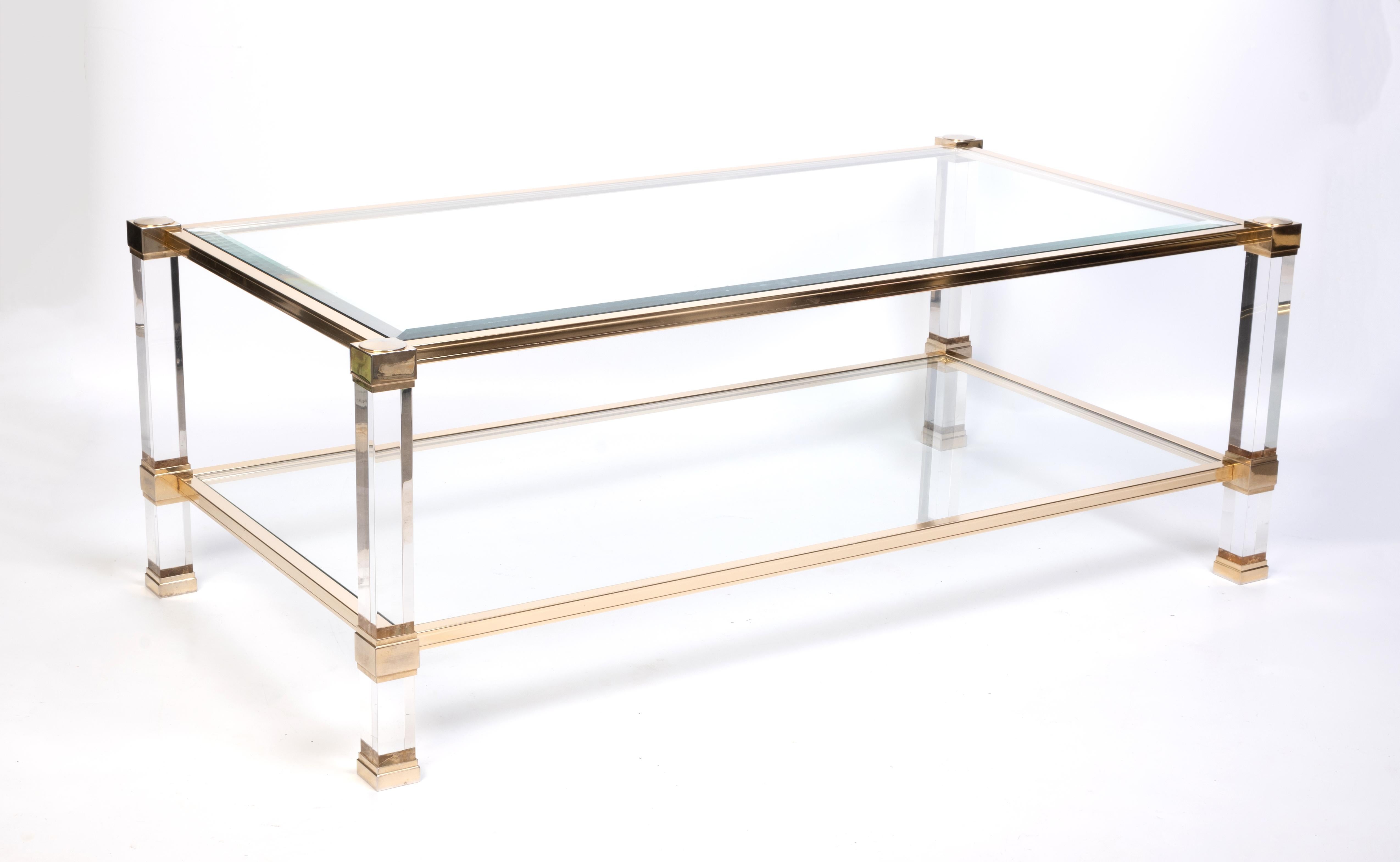 French 1970's Lucite Gilt Lacquered Brass Coffee Table by Pierre Vandel, Paris For Sale 10