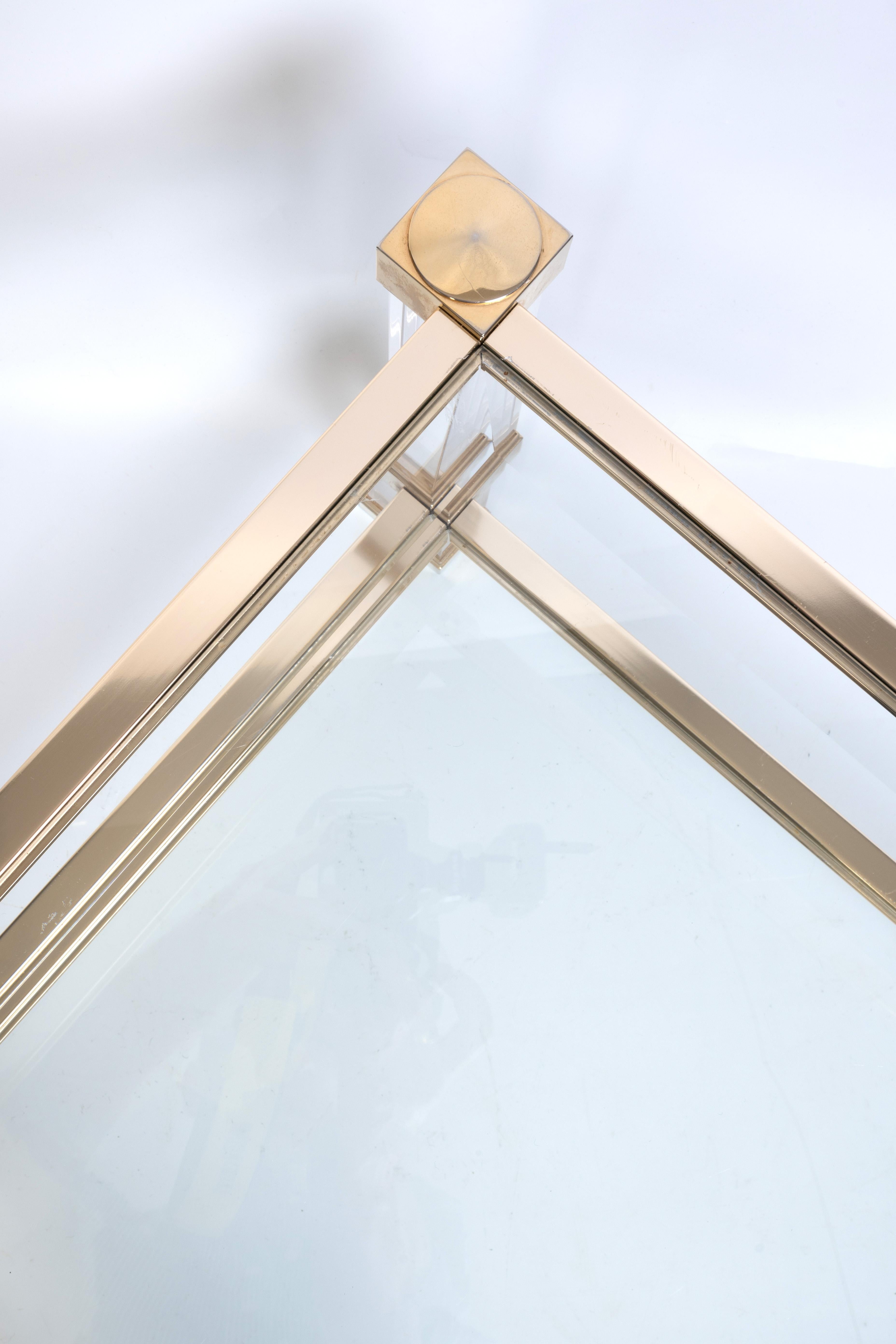French 1970's Lucite Gilt Lacquered Brass Coffee Table by Pierre Vandel, Paris In Good Condition For Sale In London, GB