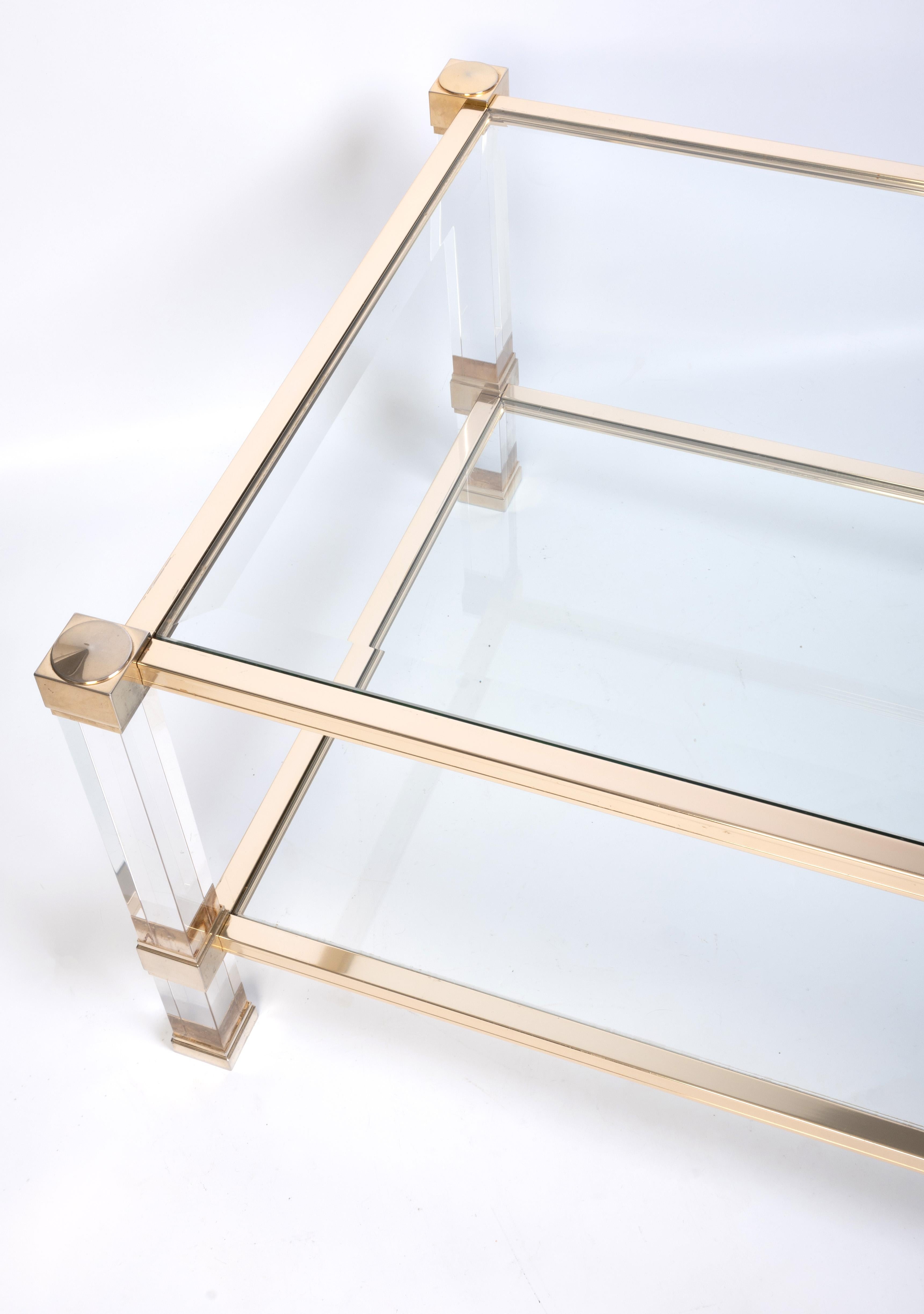 French 1970's Lucite Gilt Lacquered Brass Coffee Table by Pierre Vandel, Paris For Sale 3