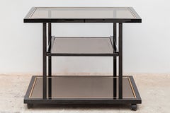 French 1970s Maison Jansen Black and Gold Lined Bar-Cart