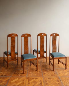 French 1970s Maple Burl Dining Table and Chairs Set