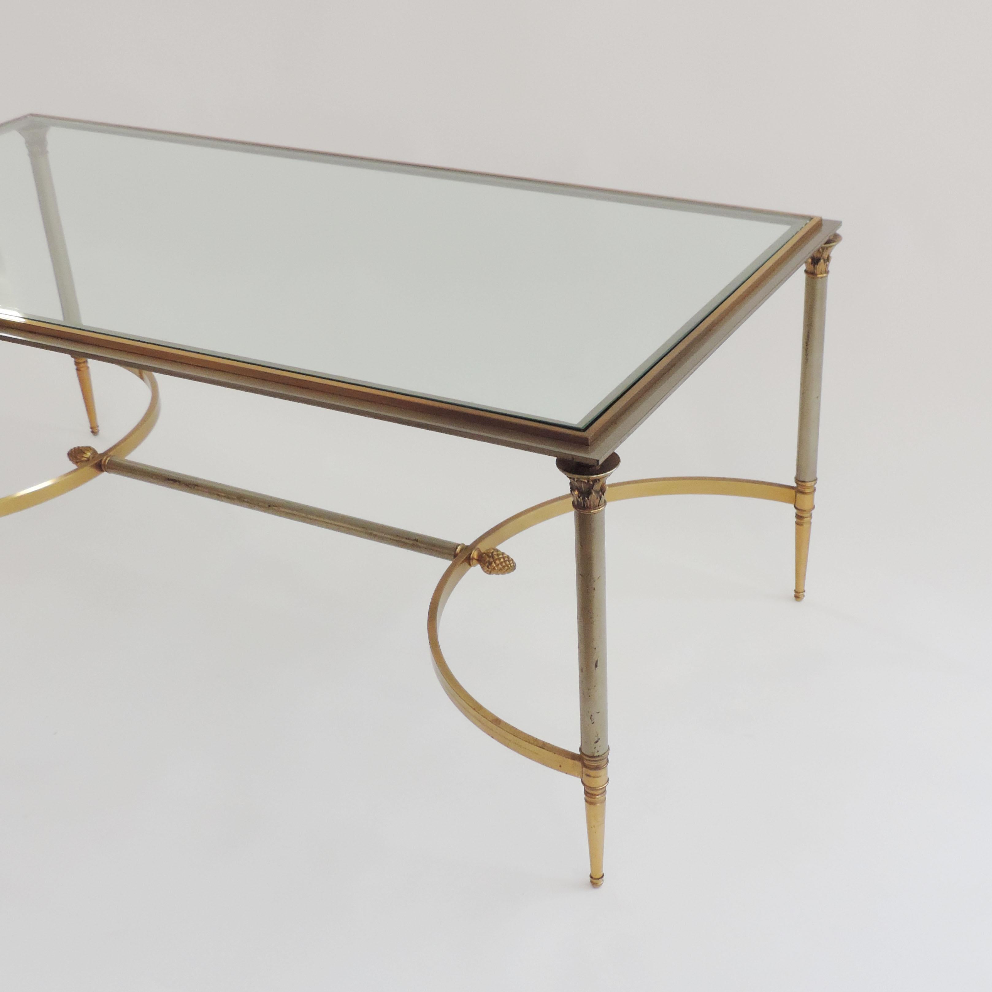 French 1970s Neo-Classical Steel and Brass Coffee Table In Good Condition In Milan, IT