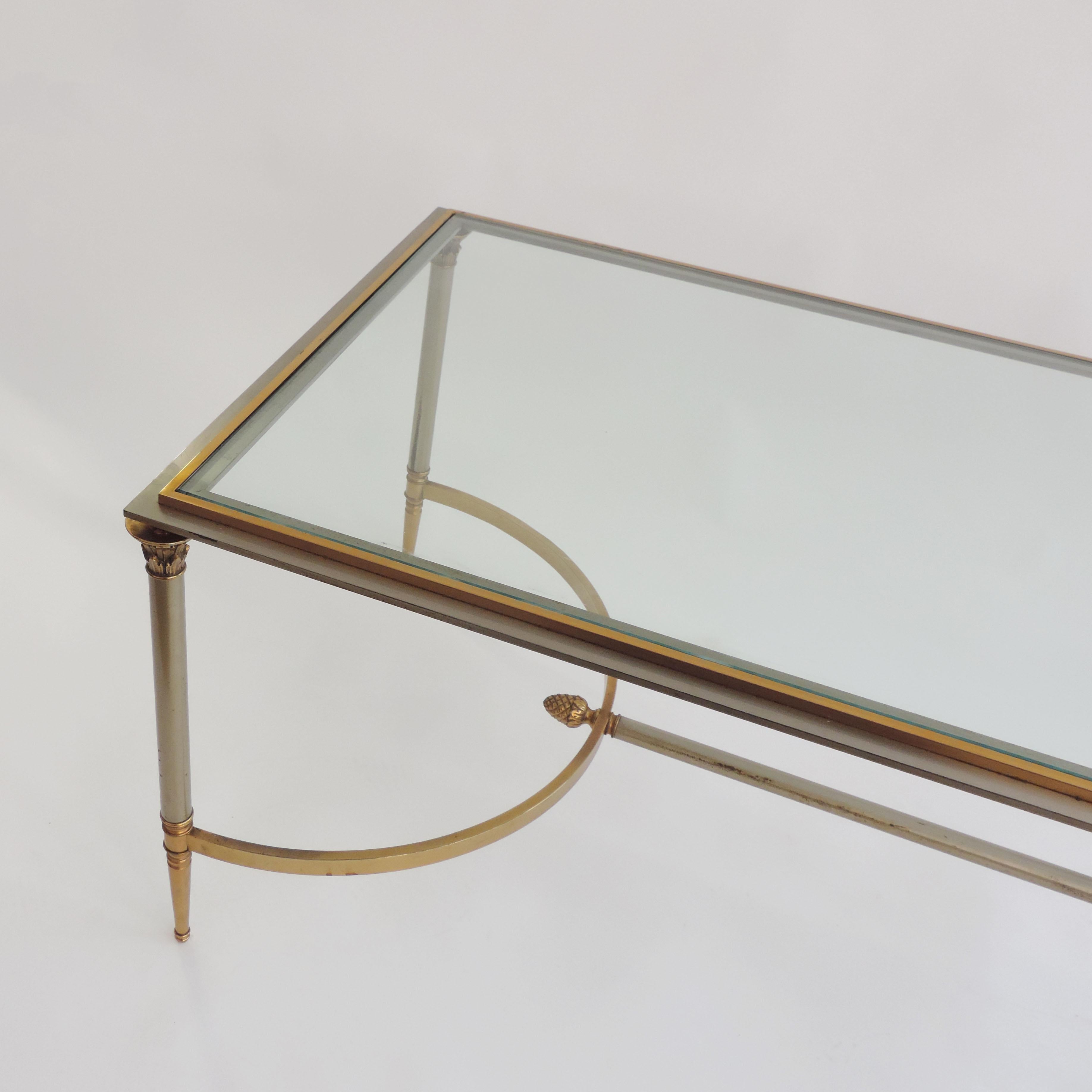 French 1970s Neo-Classical Steel and Brass Coffee Table 1