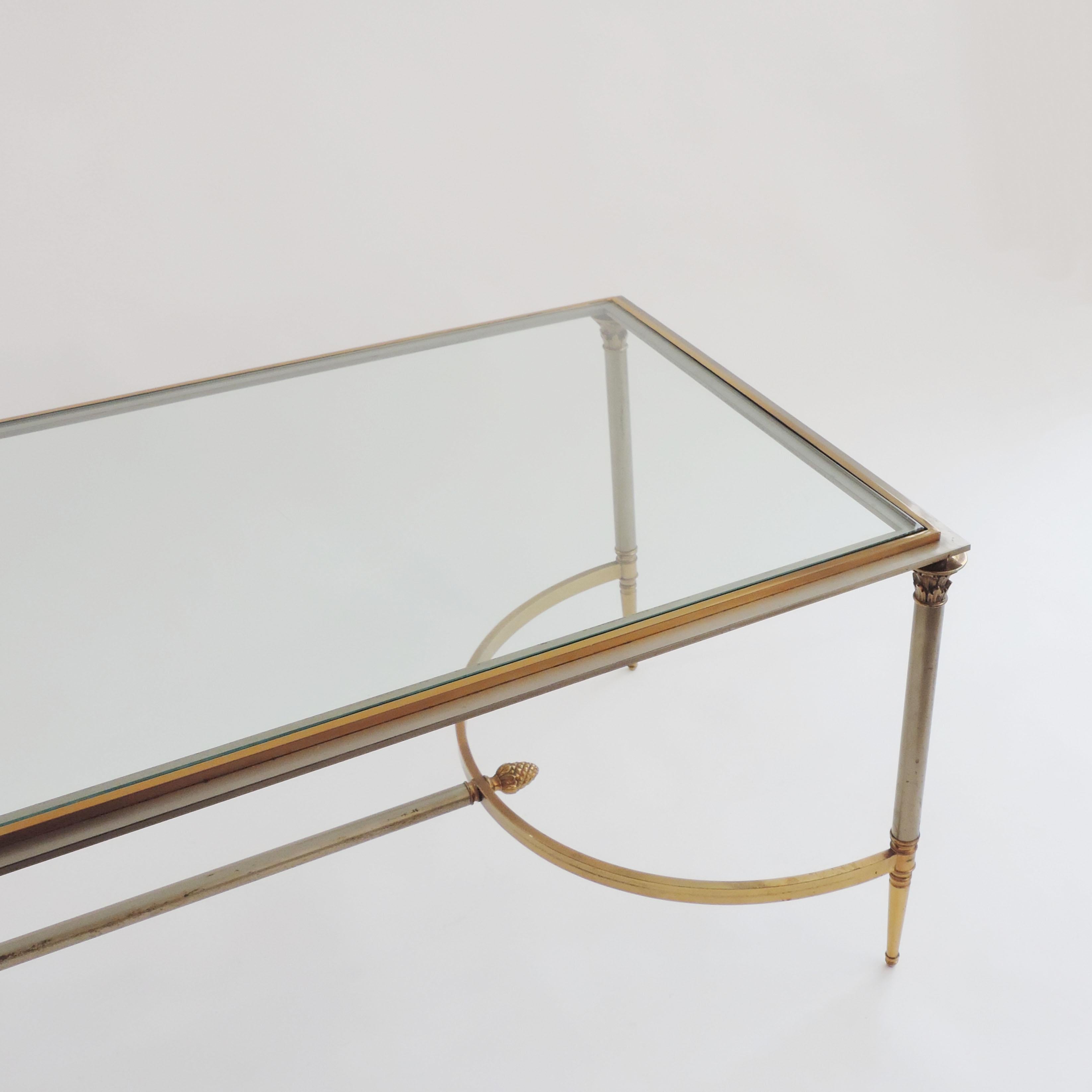 French 1970s Neo-Classical Steel and Brass Coffee Table 2