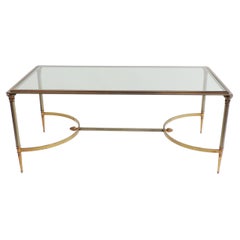 French 1970s Neo-Classical Steel and Brass Coffee Table