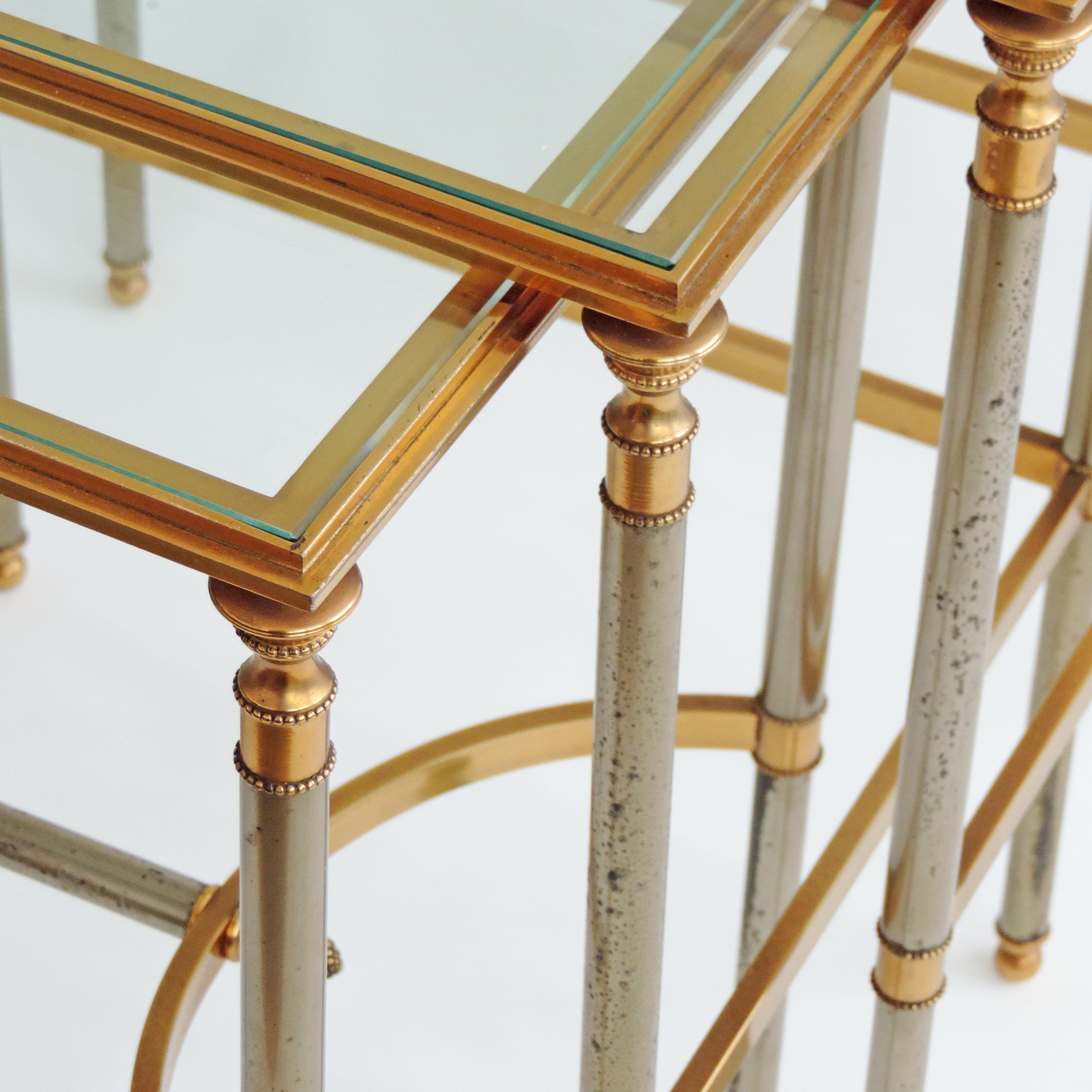 Neoclassical Revival French 1970s Neo-Classical Steel and Brass Nesting Tables For Sale