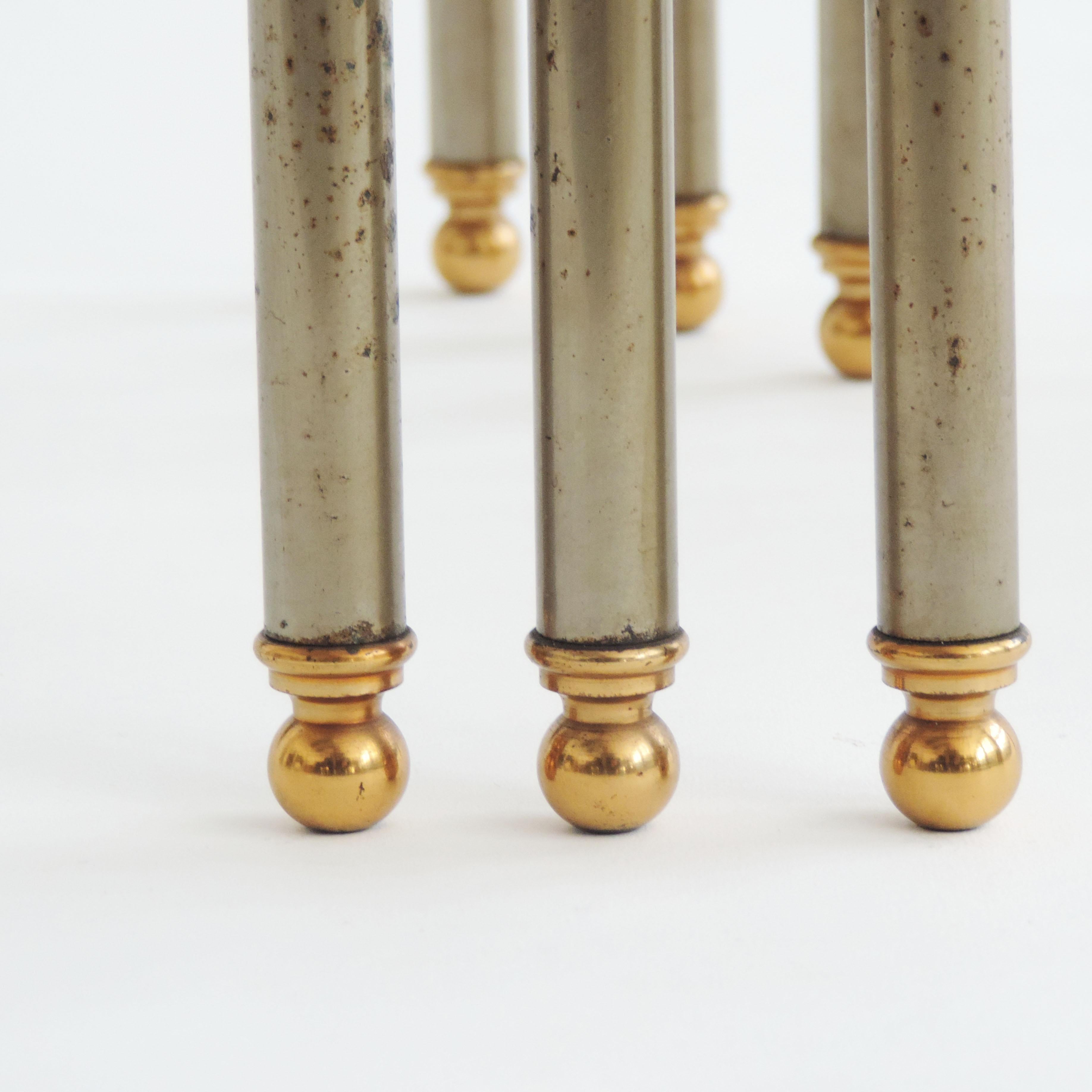 French 1970s Neo-Classical Steel and Brass Nesting Tables For Sale 1