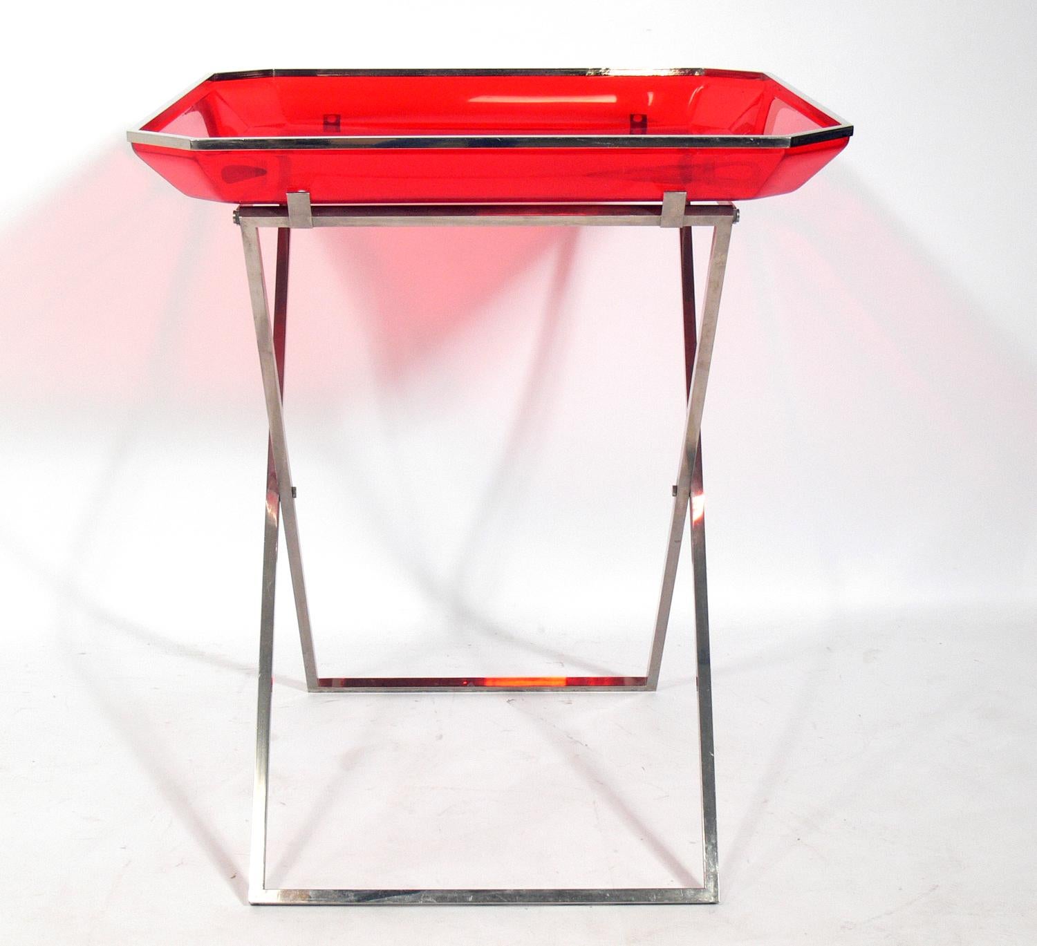 Late 20th Century French 1970s Nickel and Acrylic Bar Cart