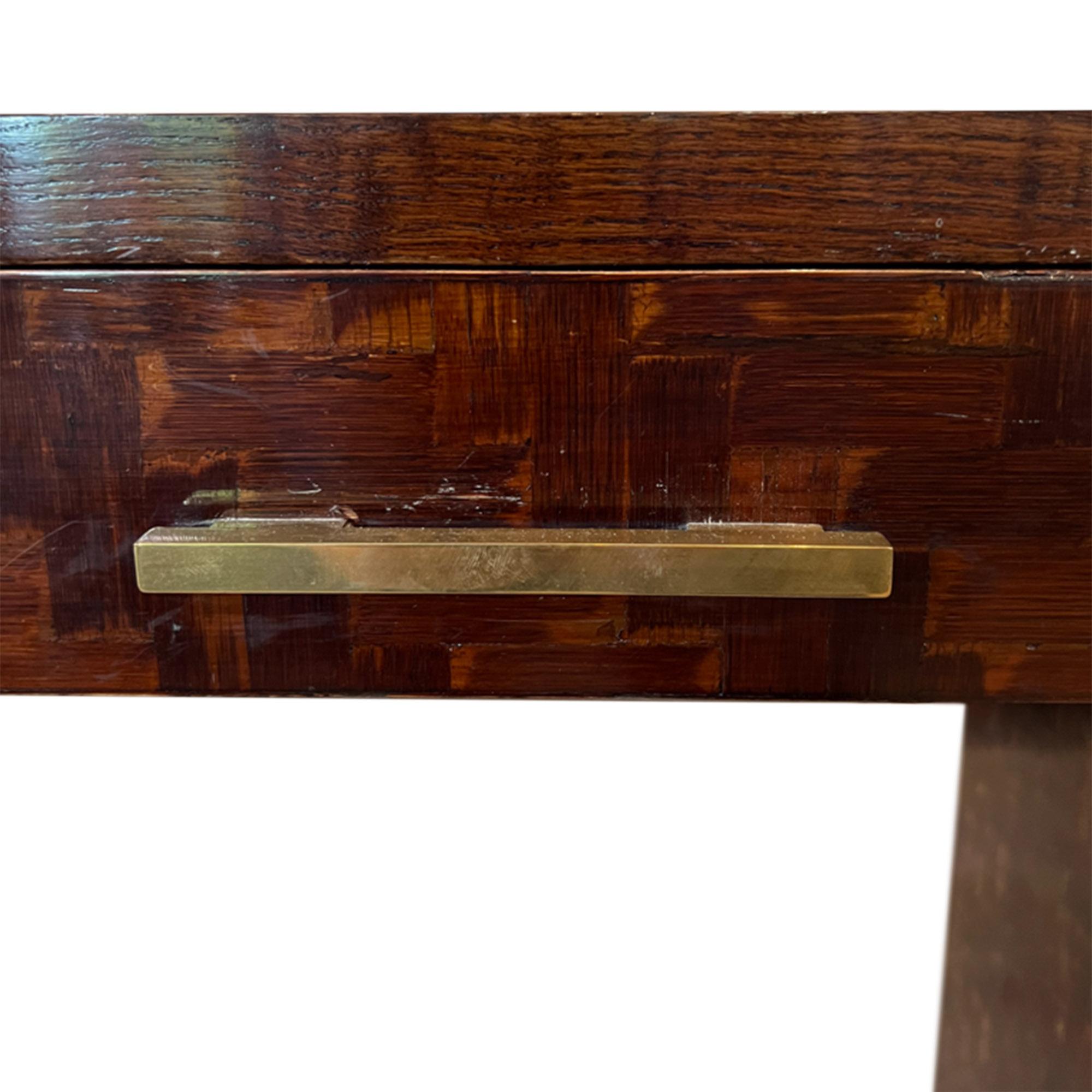 Mid-Century Modern French 1970s Oak Parquetry Console For Sale