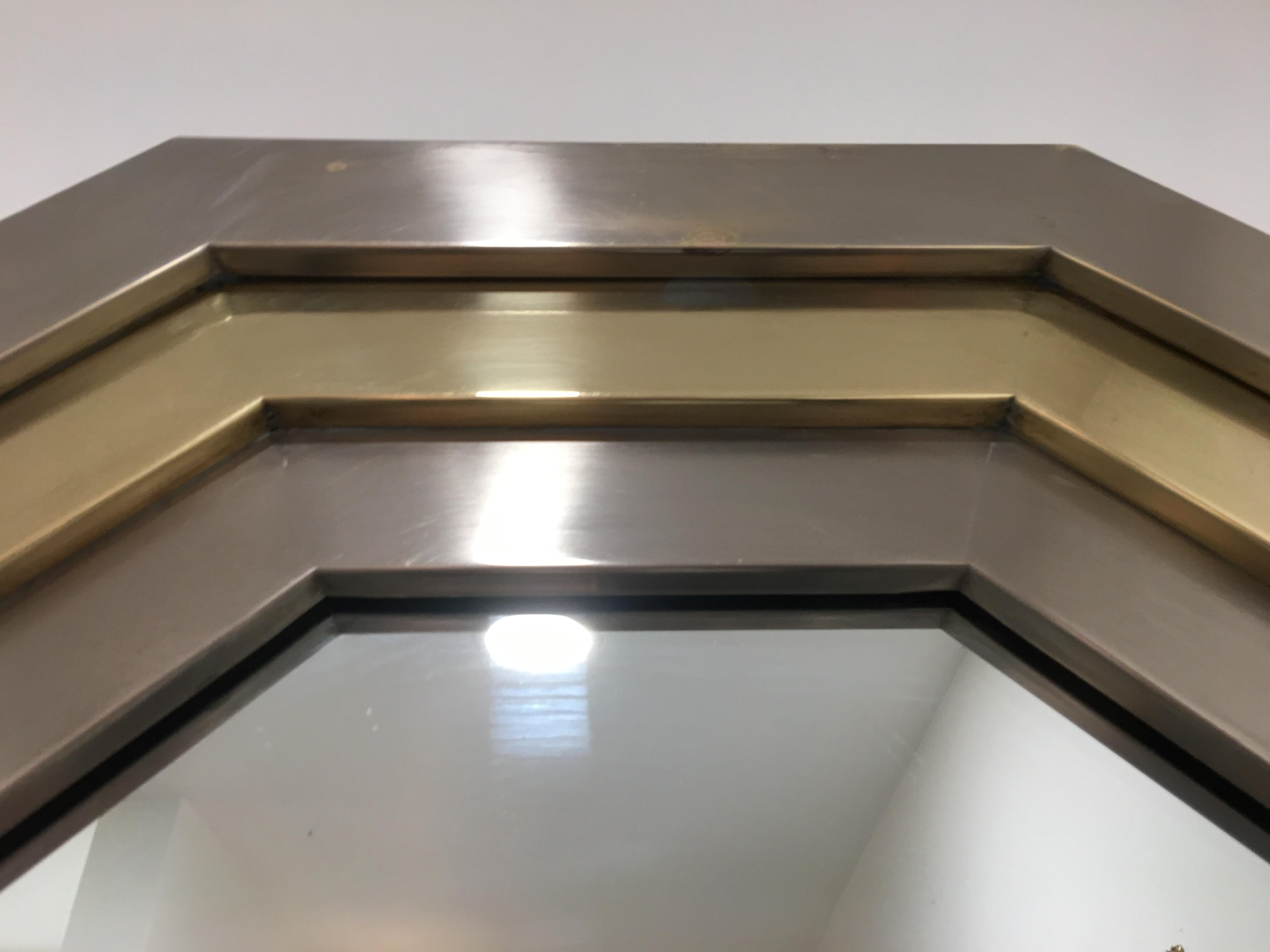 French 1970s Stainless & Brass Octagonal Mirror After Maria Pergay For Sale 10