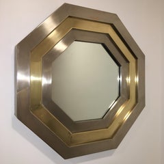 French 1970s Stainless & Brass Octagonal Mirror After Maria Pergay