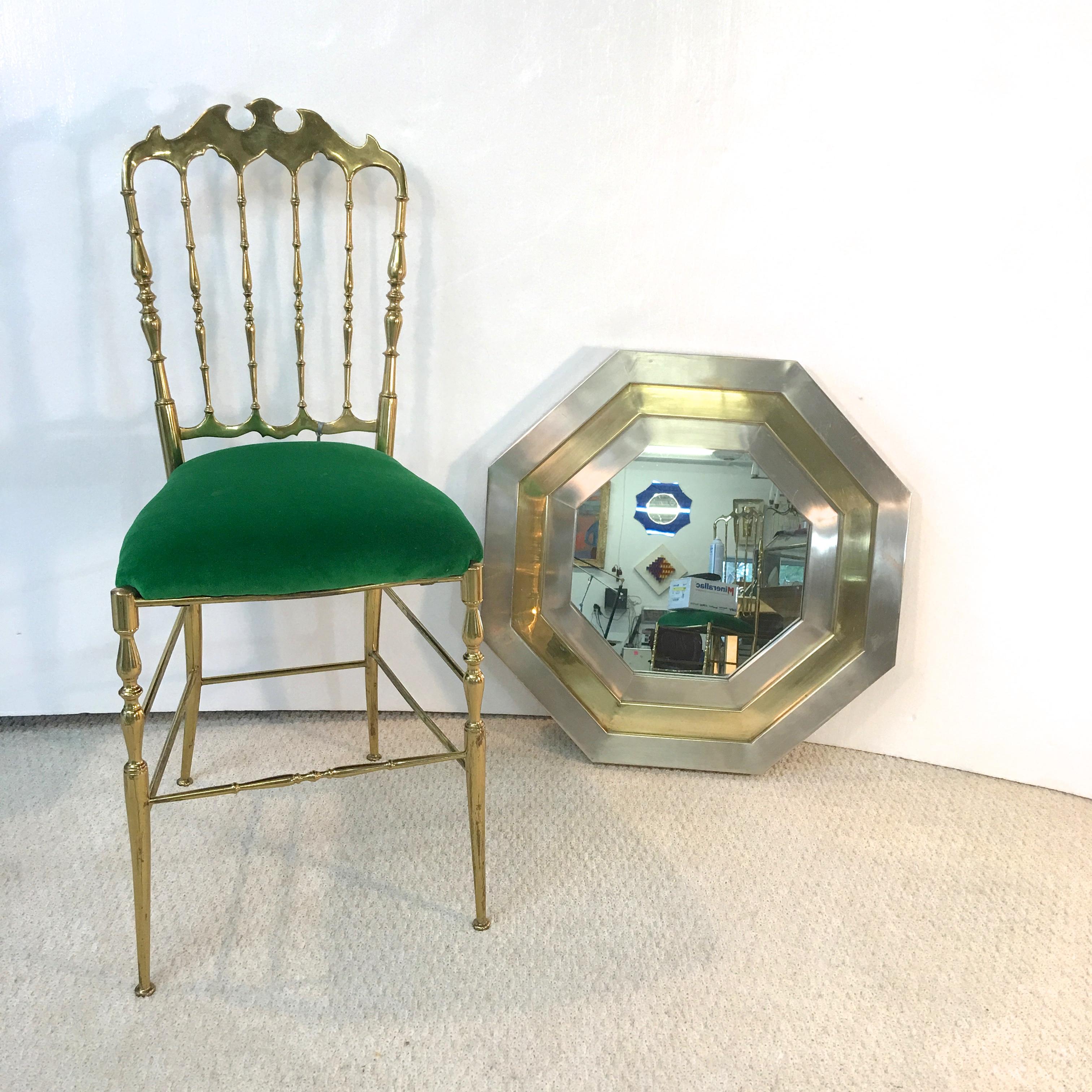 French 1970s Stainless & Brass Octagonal Mirror After Maria Pergay For Sale 3