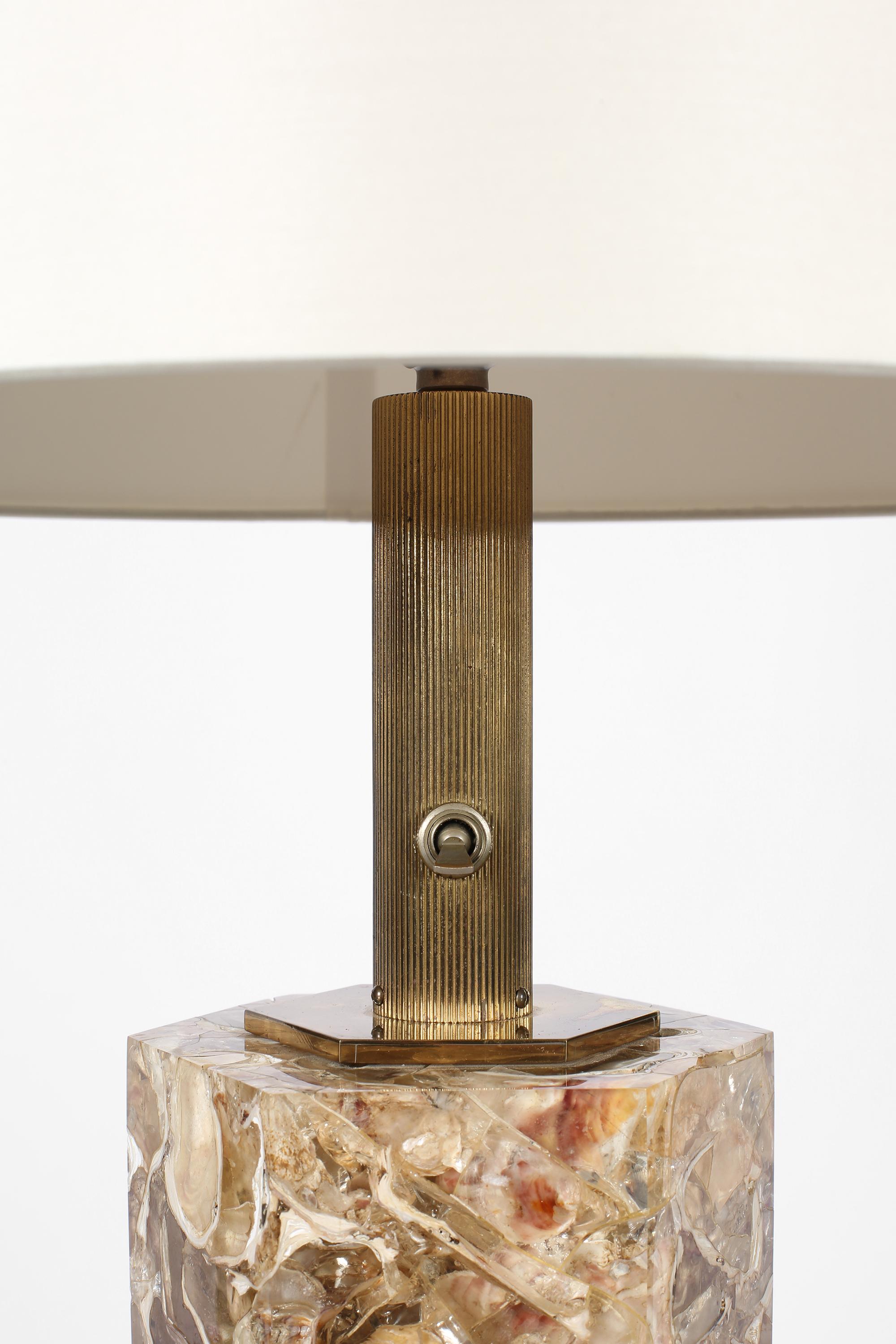 French 1970s Oyster Shell and Resin Table Lamp with Brass Fittings ...