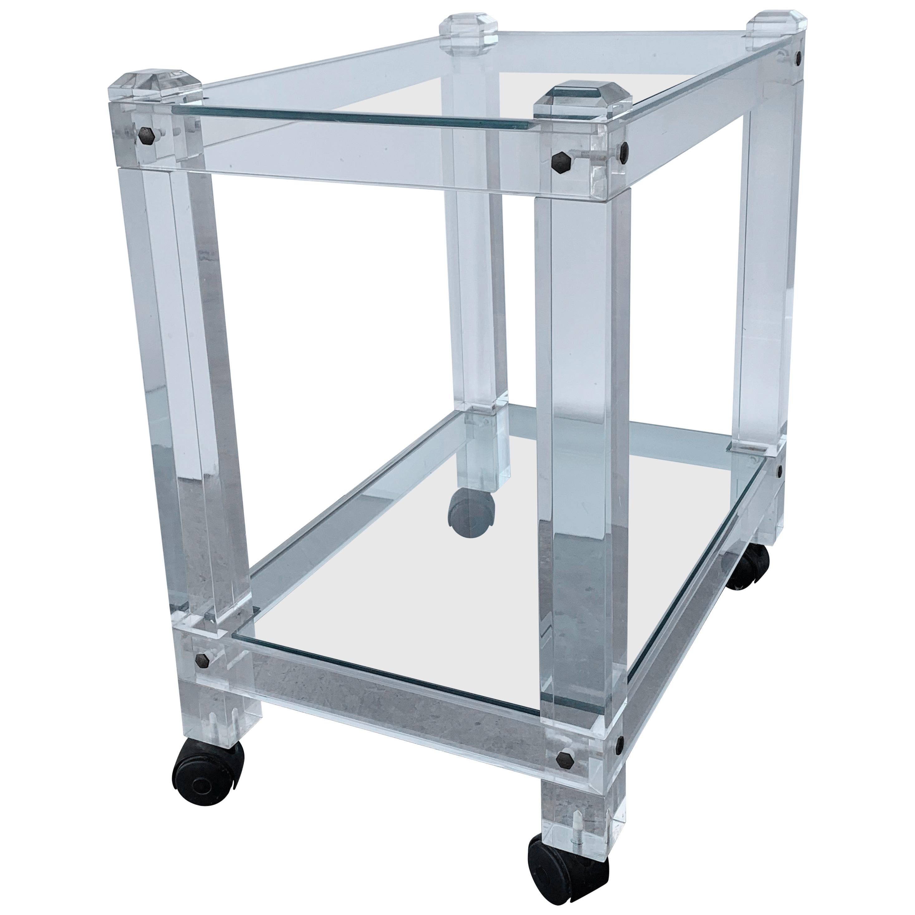 French 1970s Plexiglass Lucite Drink Bar or Dessert Cart